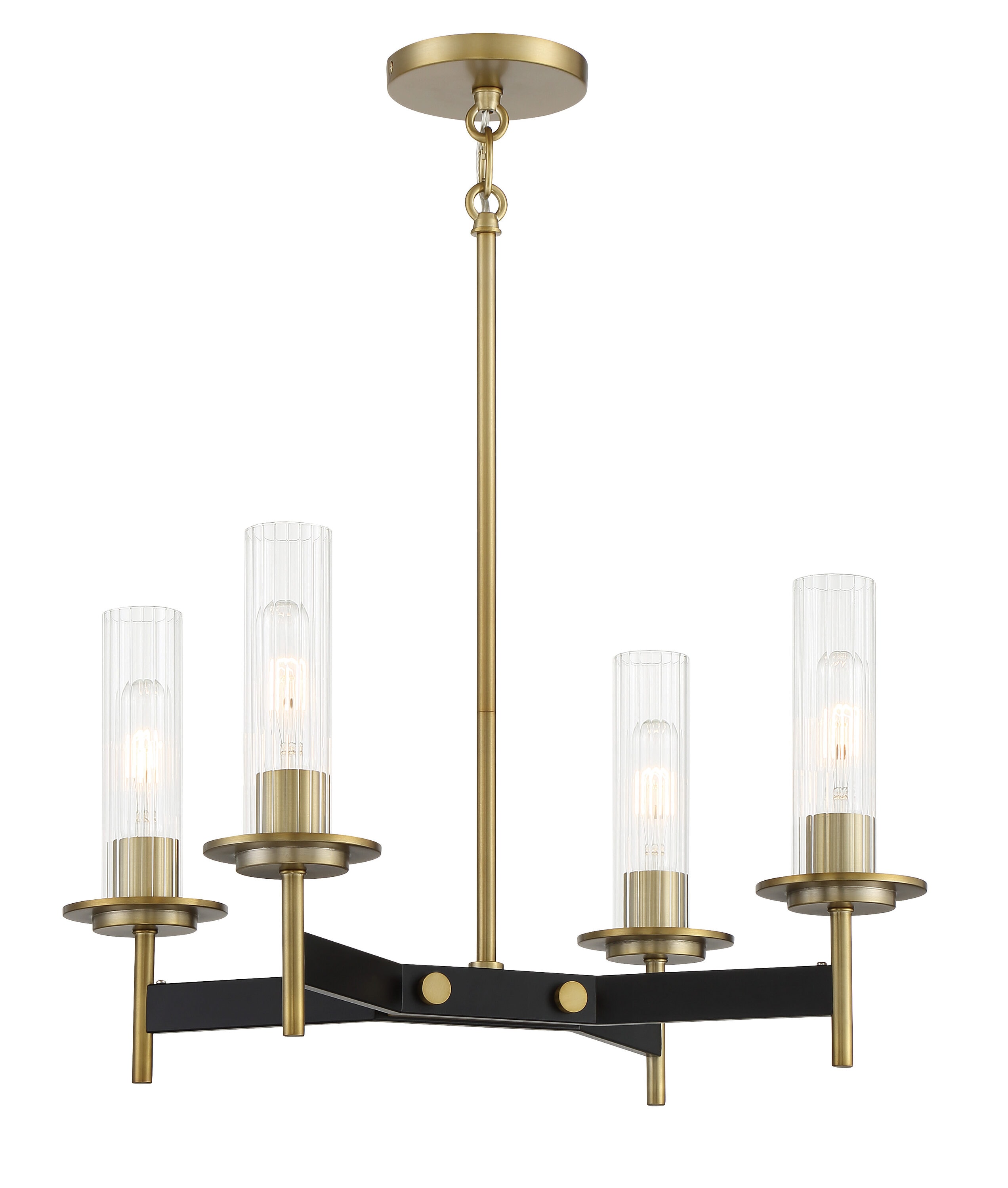 Mini Baldwin Park 4-Light Chandelier in Coal and Soft Brass with Crystal Ribbed Glass