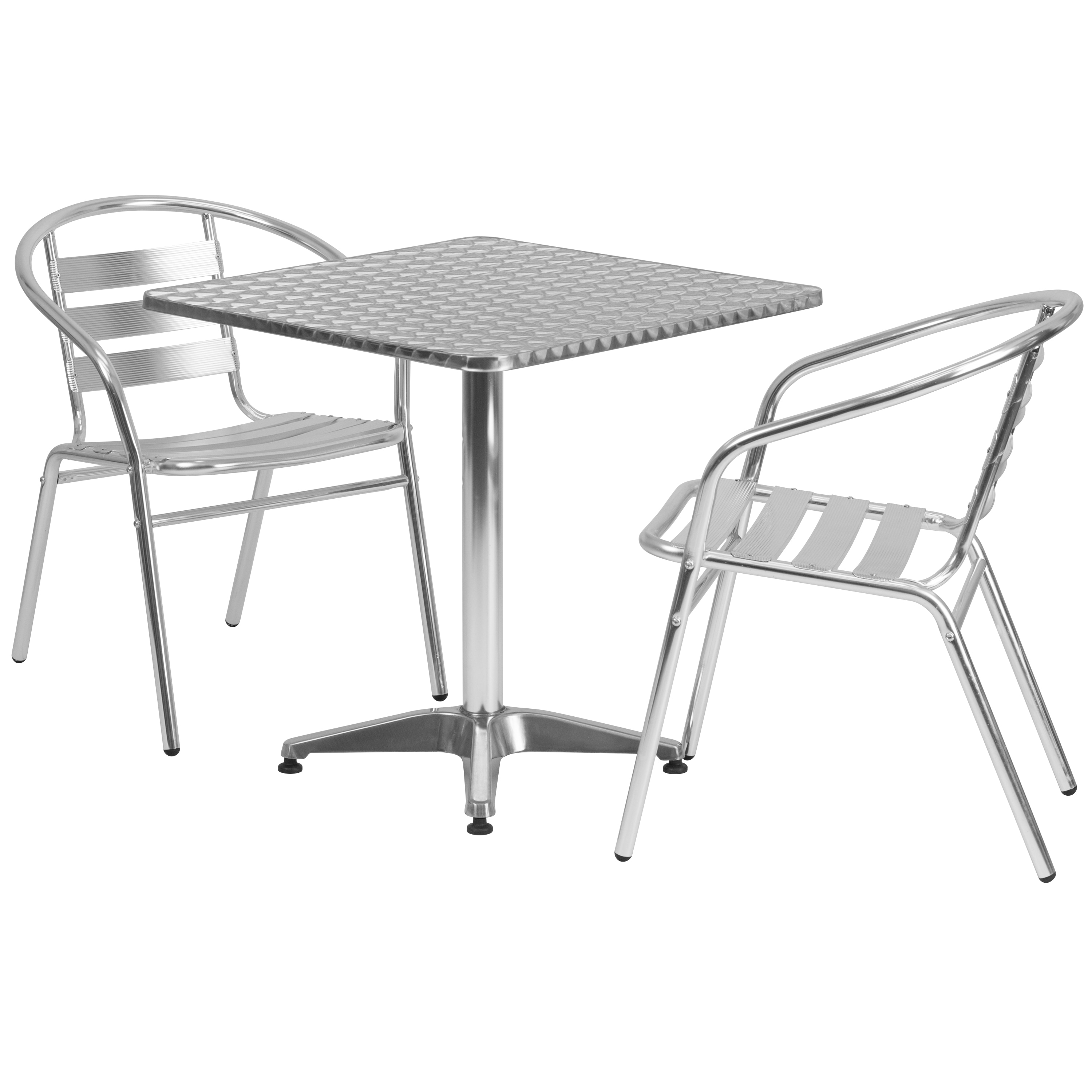 Flash Furniture 889142012641 Lila 27.5-in Square Aluminum Indoor-Outdoor Table Set with 2 Slat Back Chairs