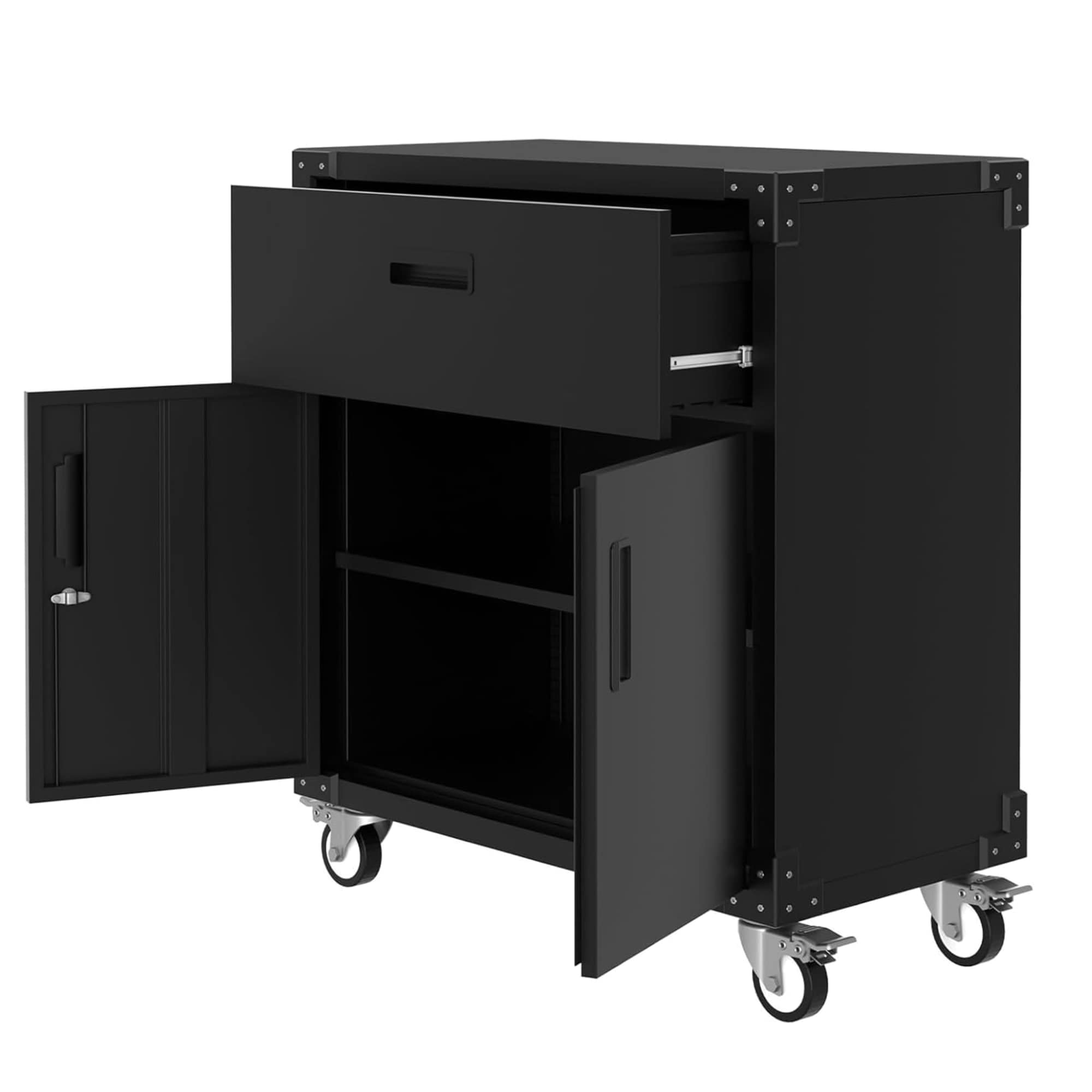 Der Rose LMXPTH-336D-0919YWWD Rolling Tool Cabinet with 2 Doors and Drawer for Home/Office Black