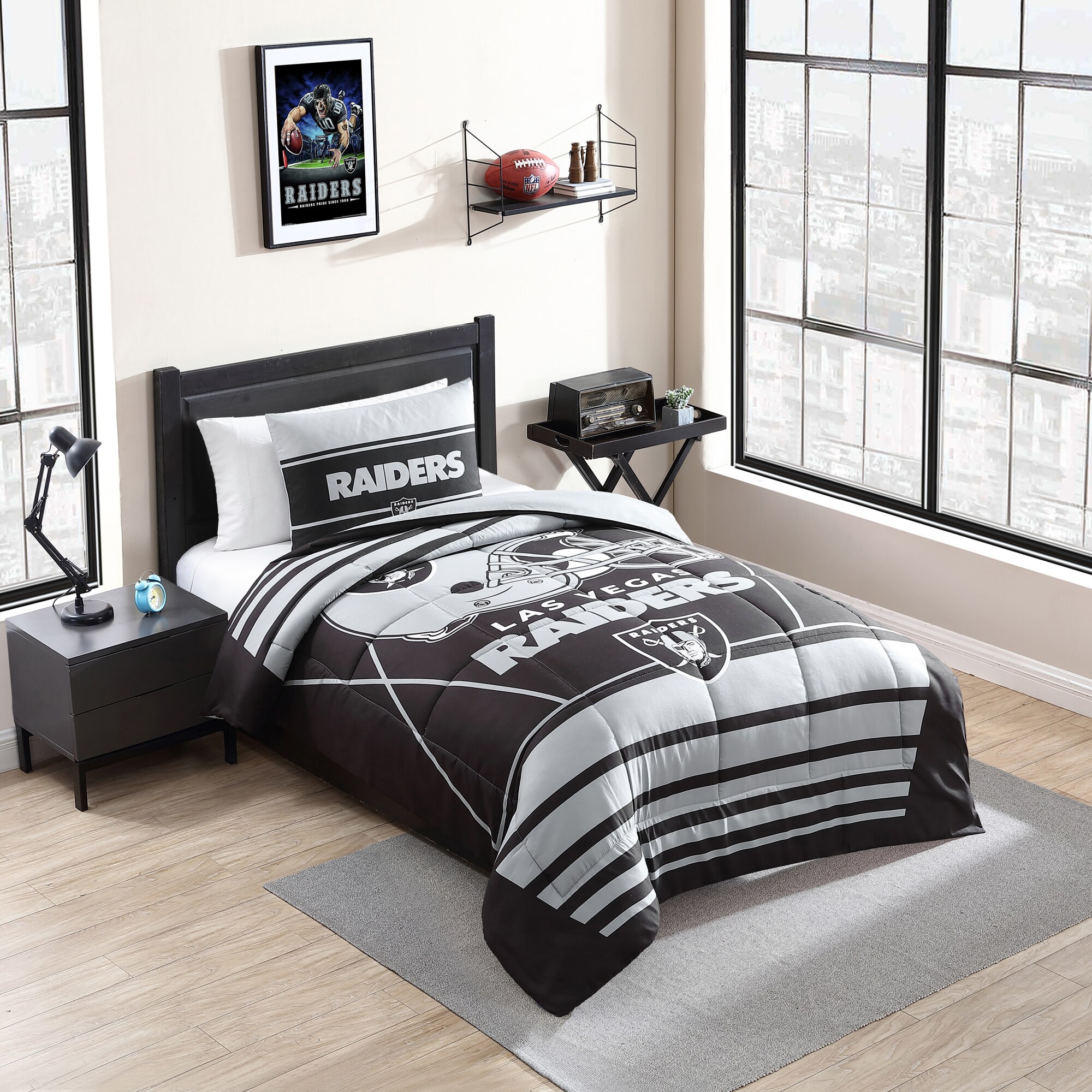 Las Vegas Raiders Heathered Stripe 3-Piece Full/Queen Bed Set