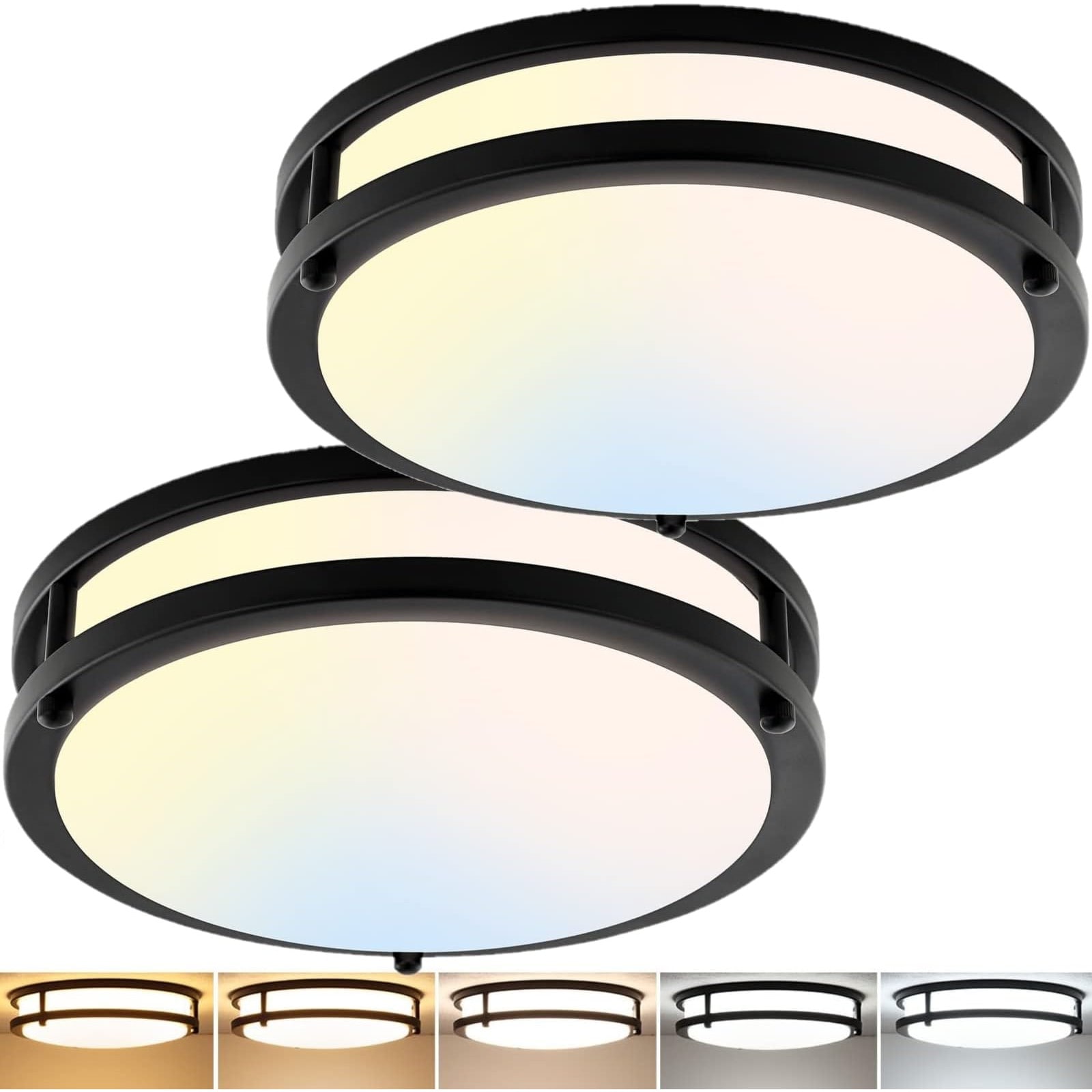 Slagawa  Black 10 Inch 30W LED Flush Mount Ceiling Light 3200LM Dimmable 5CCT for Kitchen Hallway Bedroom Bathroom