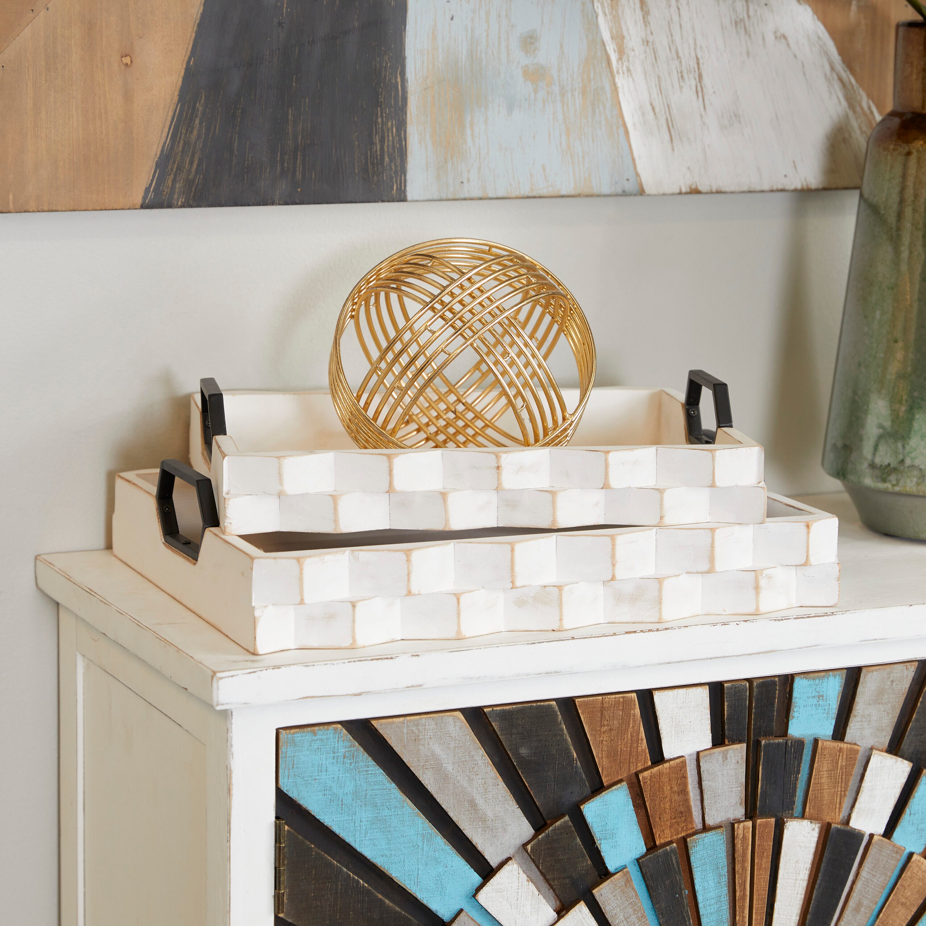 Grayson Lane 64904 2 -Pack White Wood Modern Decorative tray