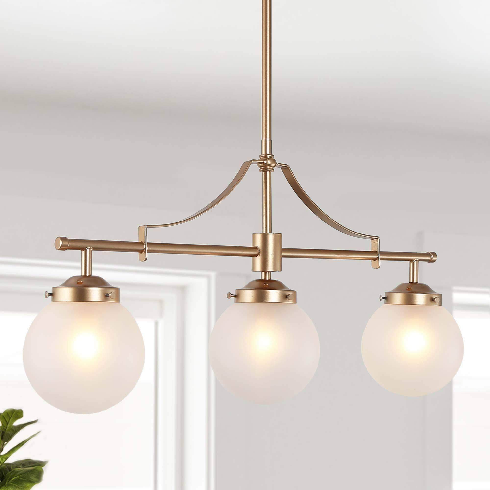 Uolfin ZJEYFN-LWS24168-K7 3 -Light Stain Gold with Frosted Glass Modern/contemporary Frosted glass Linear Large Hanging Kitchen island light