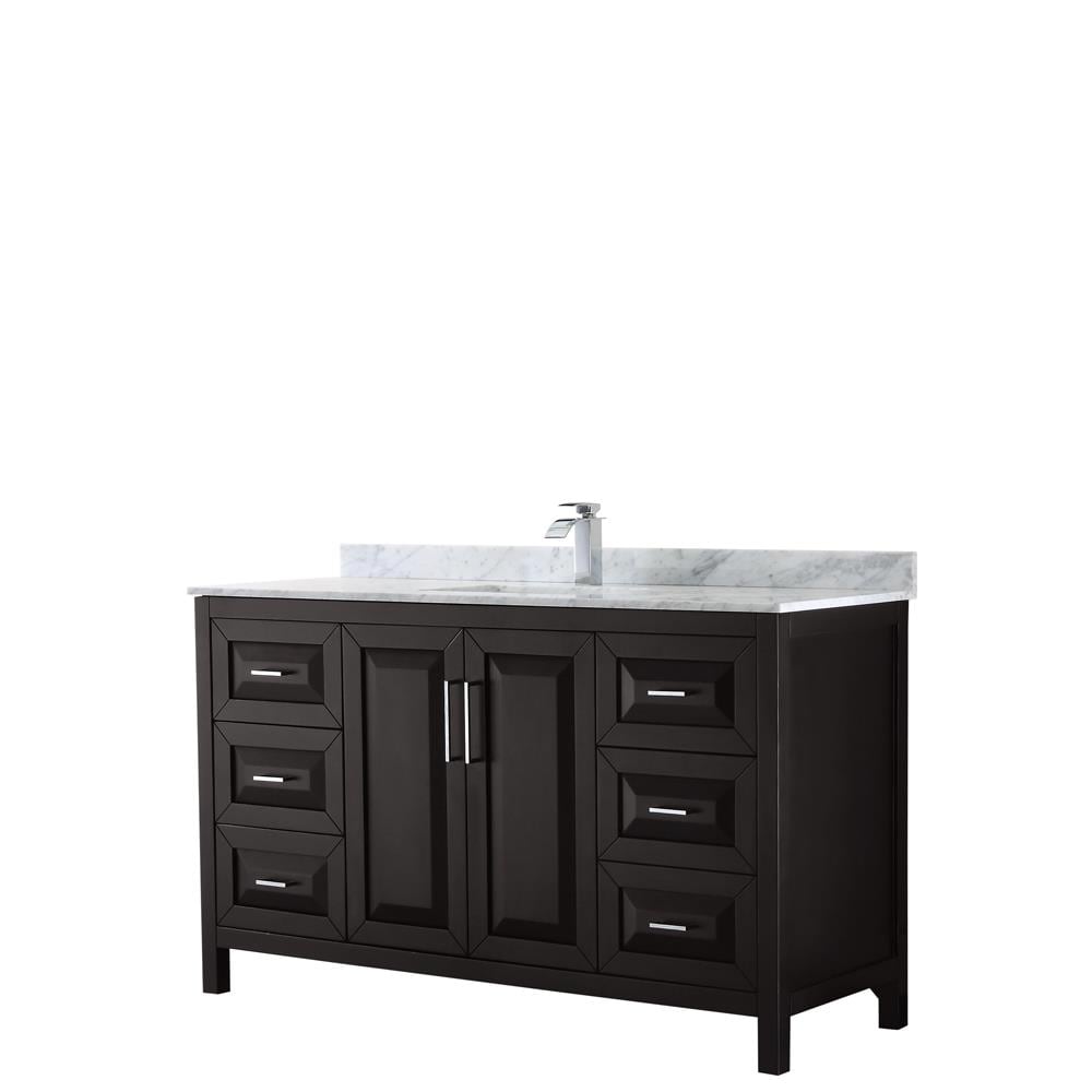 Wyndham Collection WCV252560SDECMUNSMXX Daria 60-in Dark Espresso with Polished Chrome Trim Undermount Single sink Bathroom Vanity with White Carrara Marble Natural marble Top