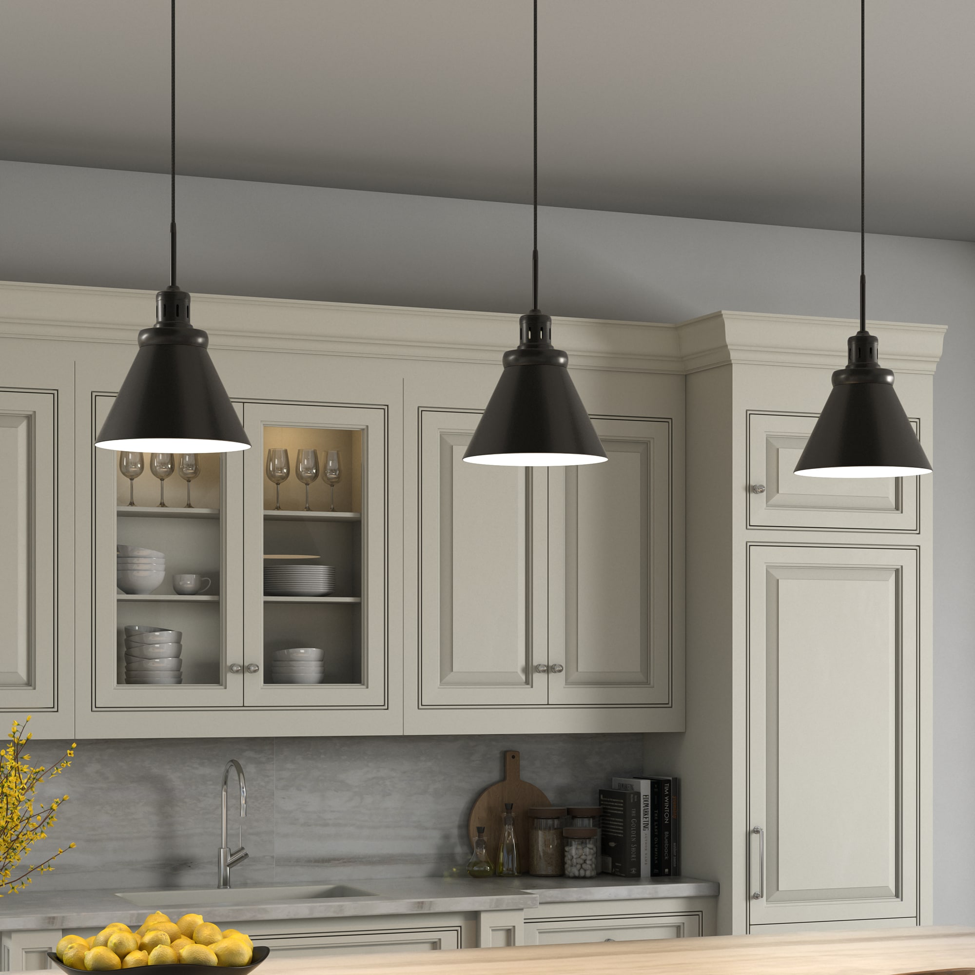 17" Blackened Bronze Industrial Pendant Light with Metal Shade