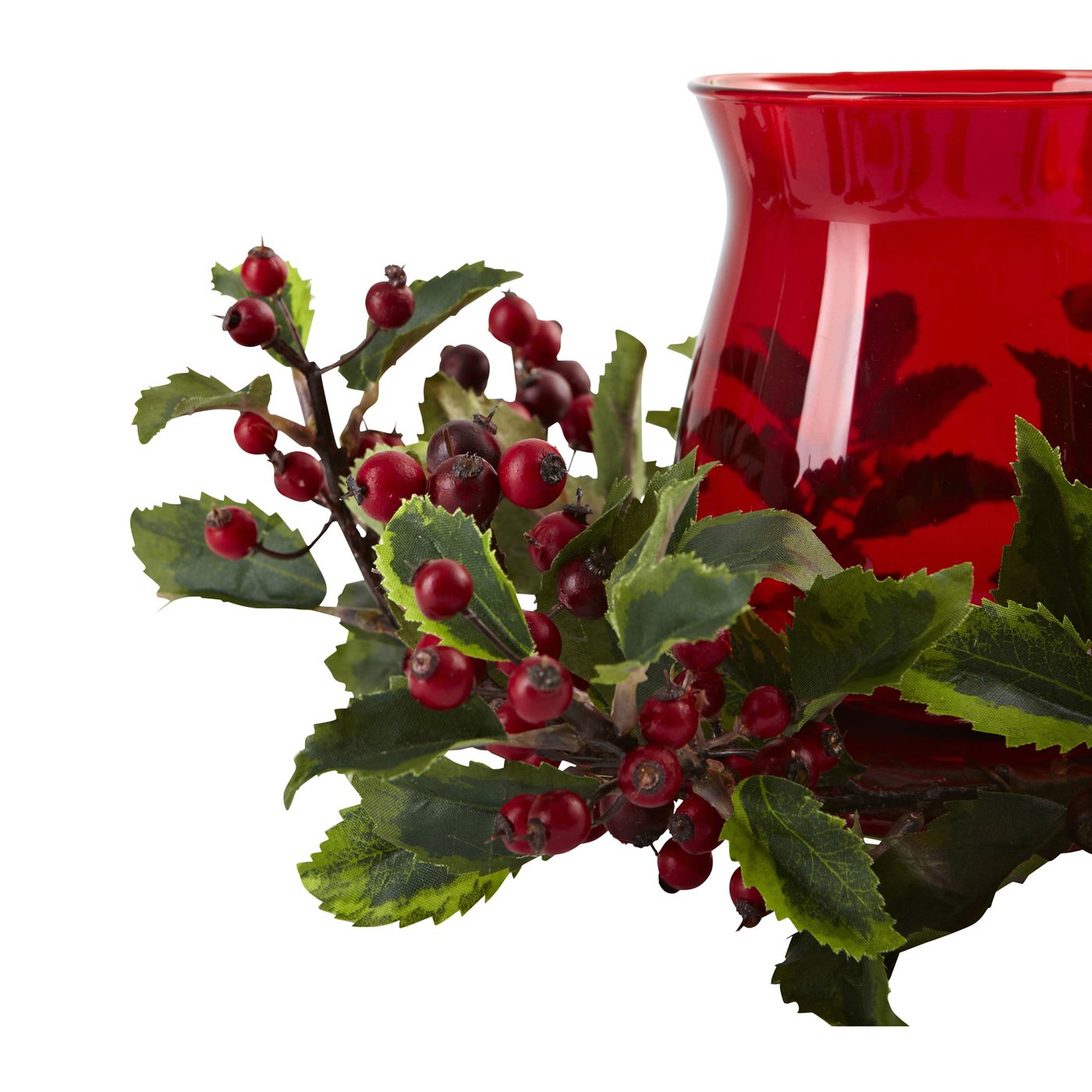Red Glass Holly Berry Christmas Tabletop Candelabrum