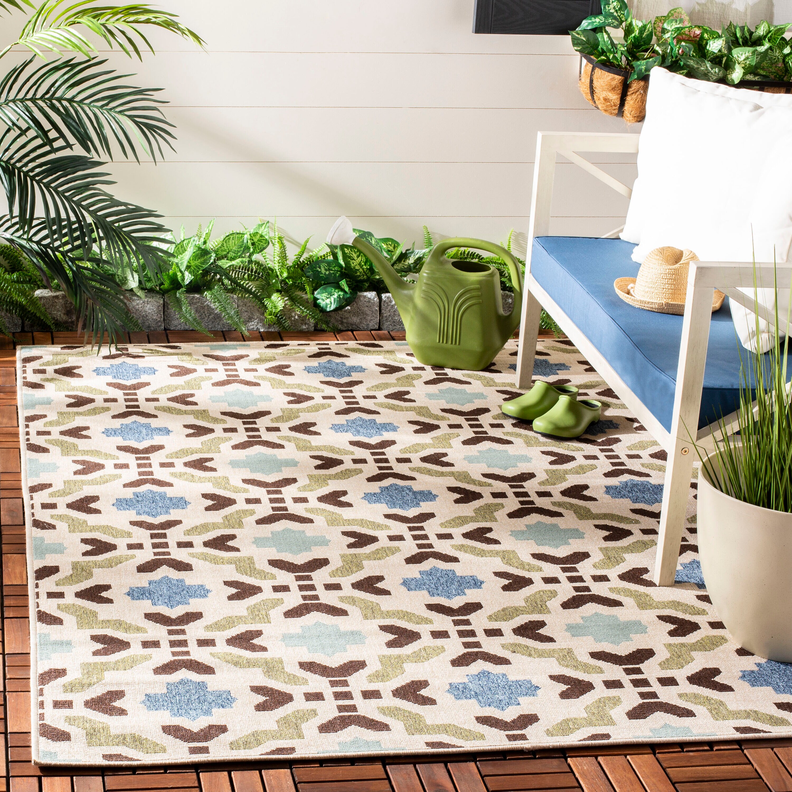 Veranda 080-0612 Cream Aqua 4in x 5in-7ft Rug