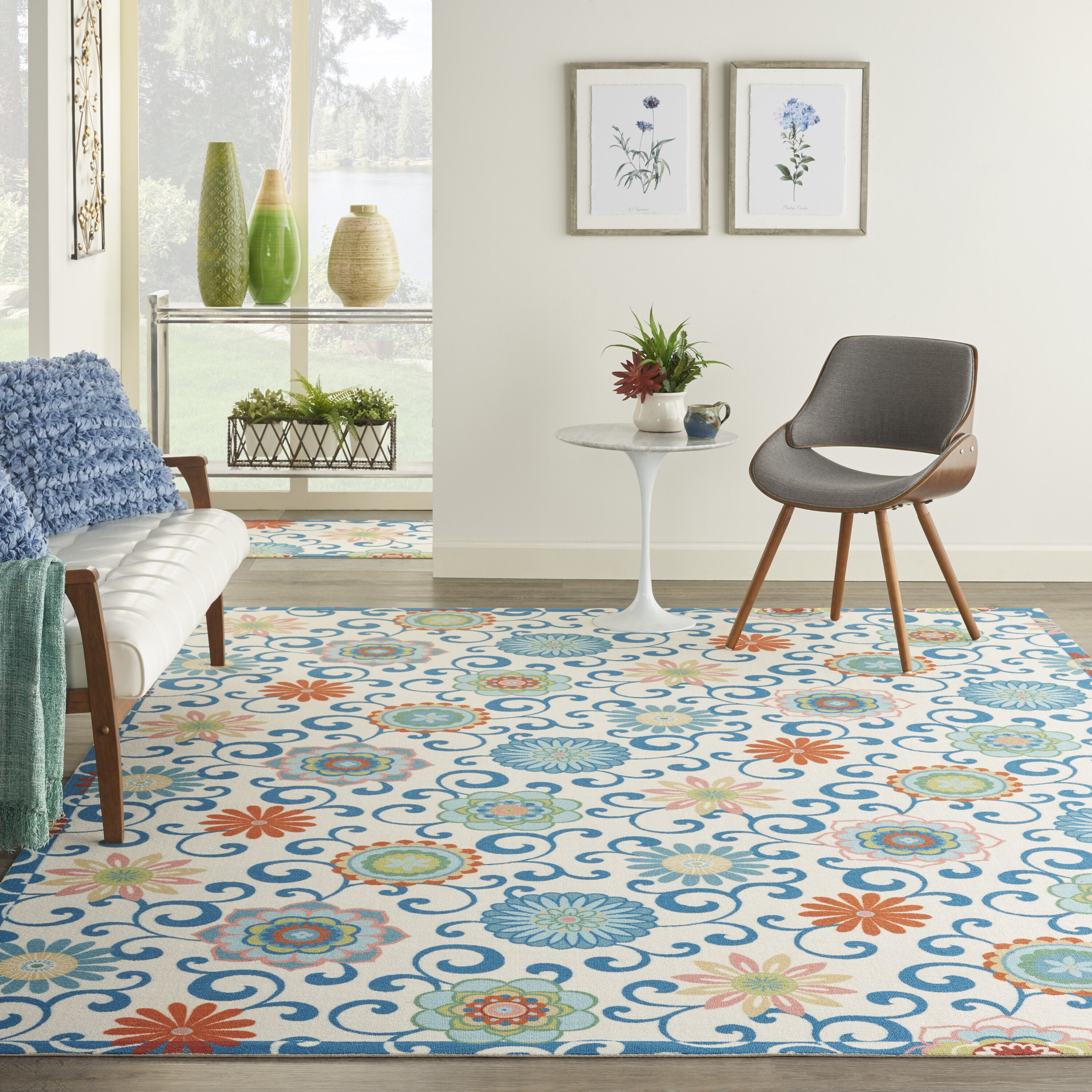Nourison 99446765468 Sun N' Shade 10 x 13 (ft) Loomed Polyester Ivory/Multi Rectangular Indoor/Outdoor Floral/Botanical Area rug