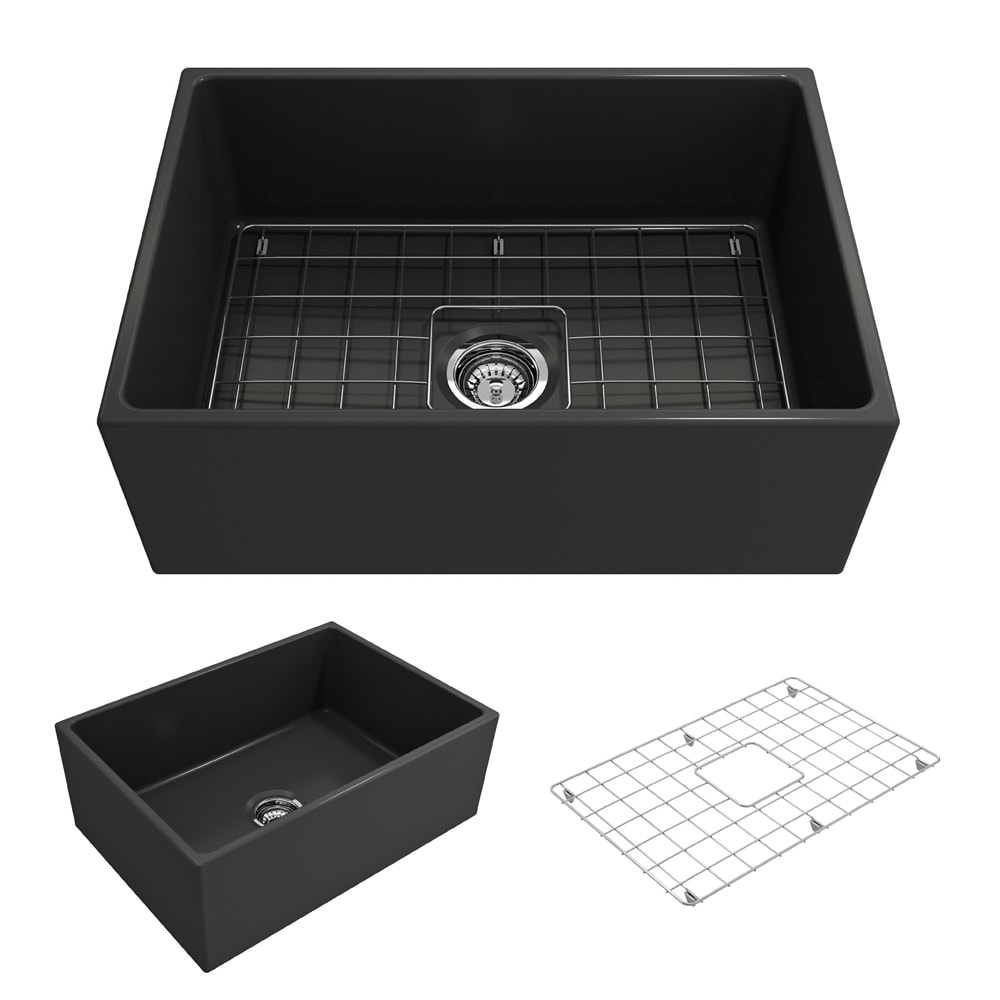 BOCCHI 1356-020-0120 Contempo Farmhouse apron front 27-Inches x 19-Inches Fireclay Single bowl Kitchen Sink