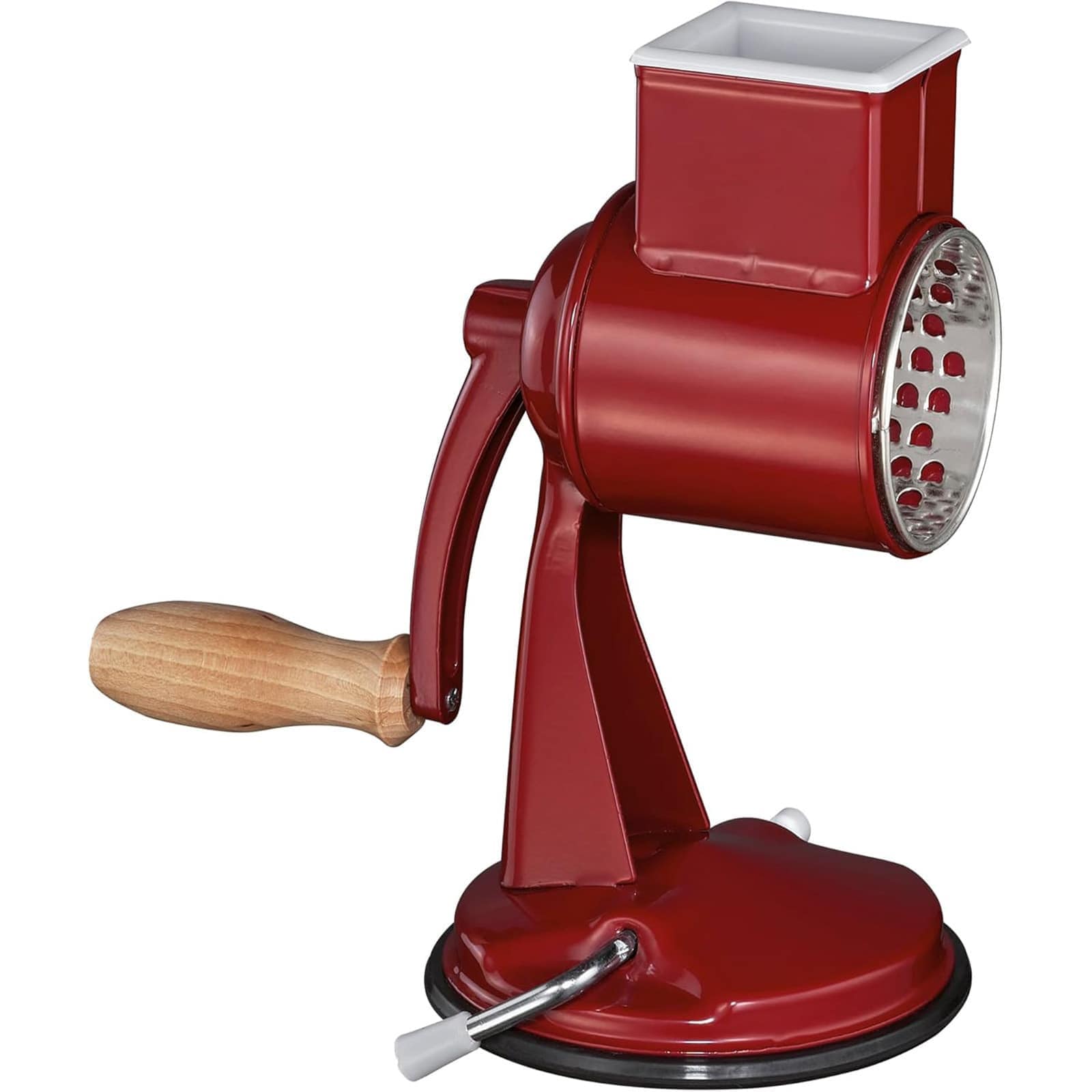 Zassenhaus M072198 Classic Drum Grater with Suction Base 2 Grating Drums Pestle and Vegetable Cutter Red