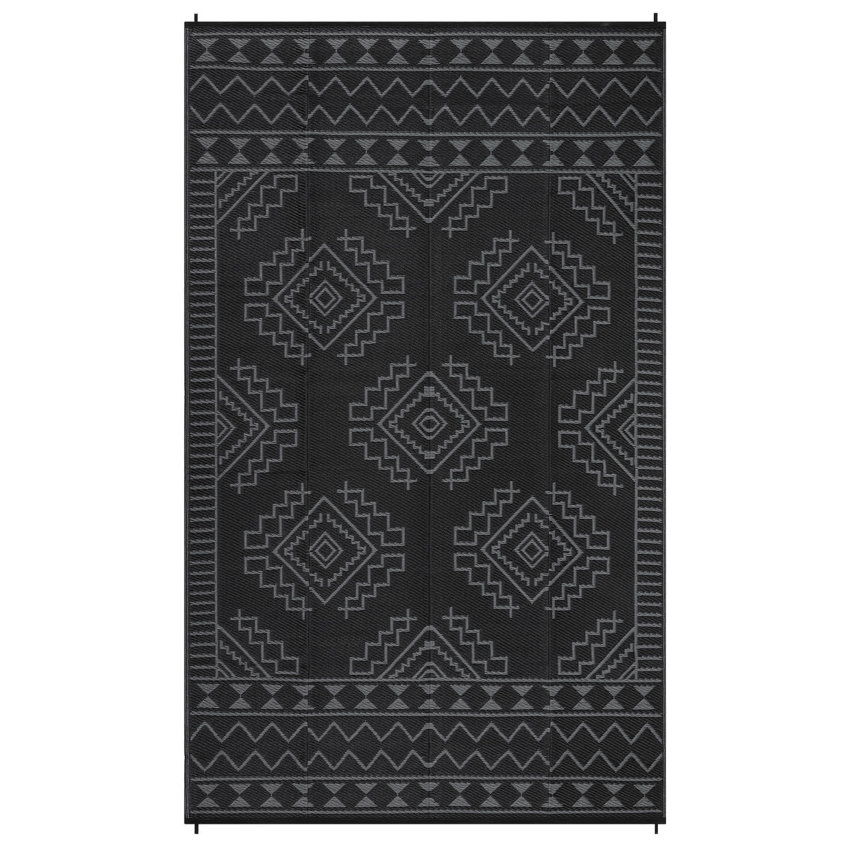 Qeetex LSN-PPG-33EKSRUA 9 x 12 ft Plastic Black and Gray Rectangular Beach Front Porches Patio Picnic RV Camping Garage Outdoor Bohemia Area Rug