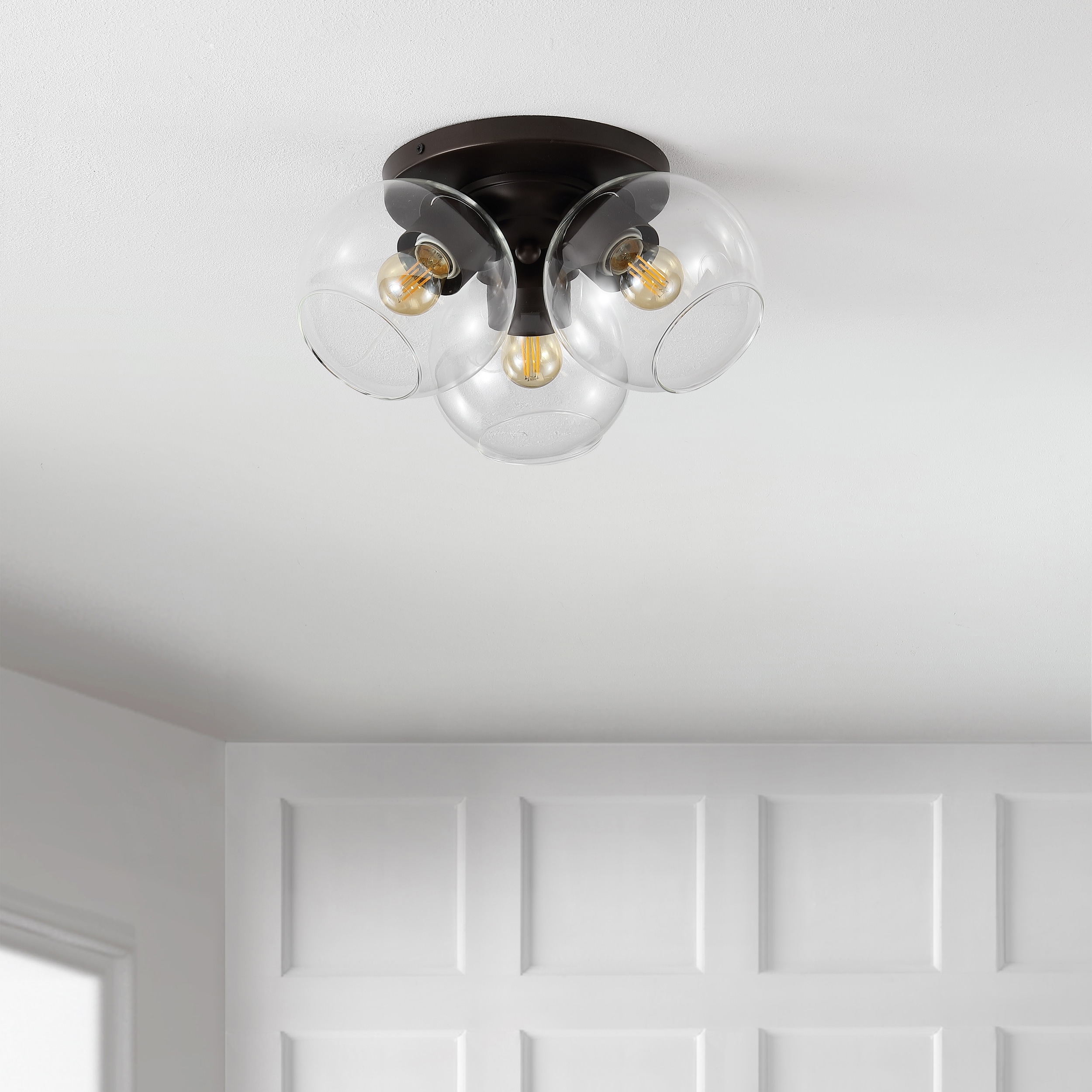 Farmhouse Rustic 11.5" LED Ceiling Light in Oil Rubbed Bronze with Clear Glass Globe