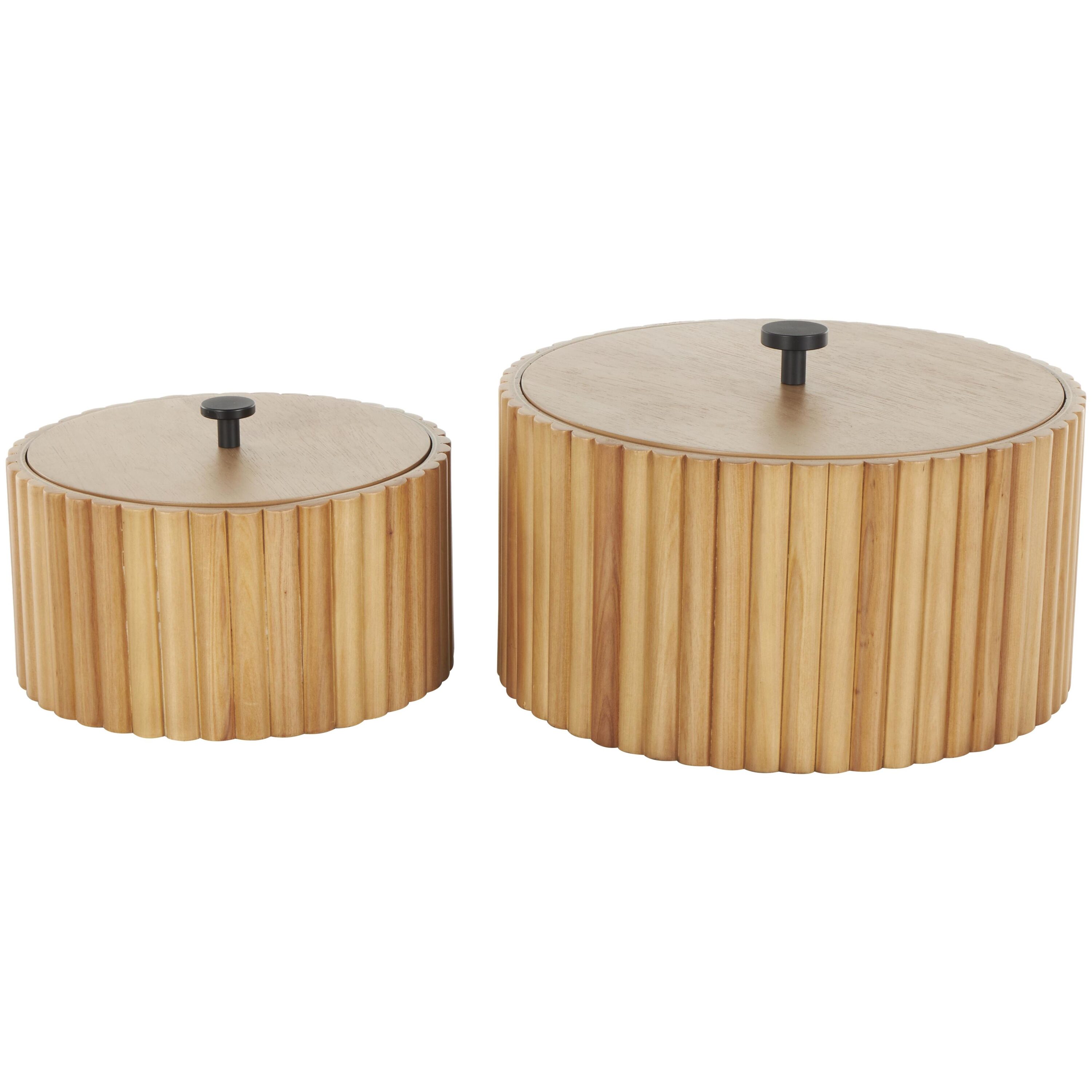 Handmade Round Light Brown MDF Decorative Box Set