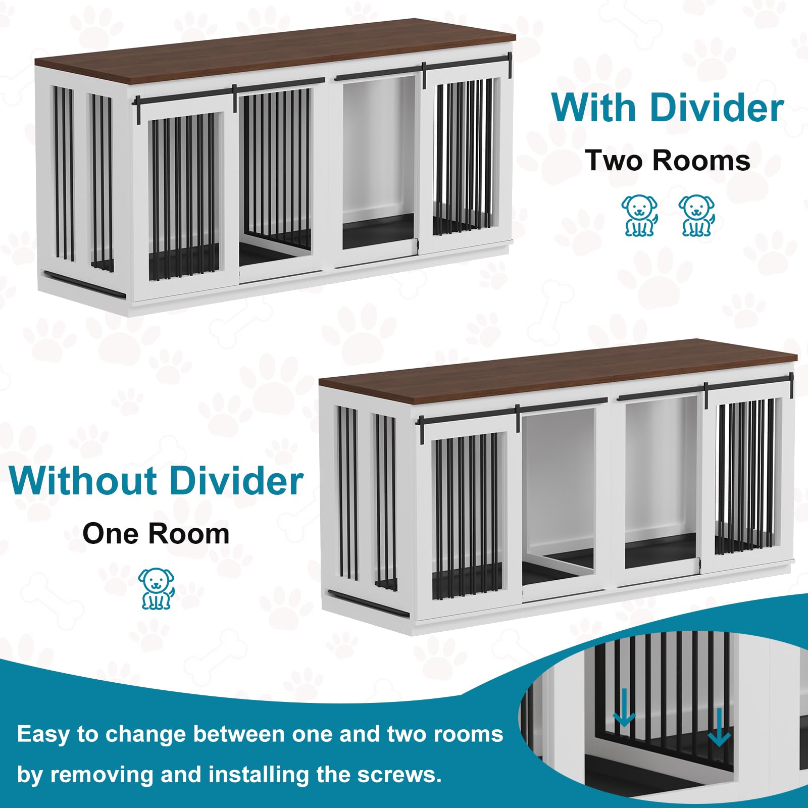 Garvee 71Inch Dual Dog Crate Furniture Heavy Duty Wooden Kennel Photo Inspiration
