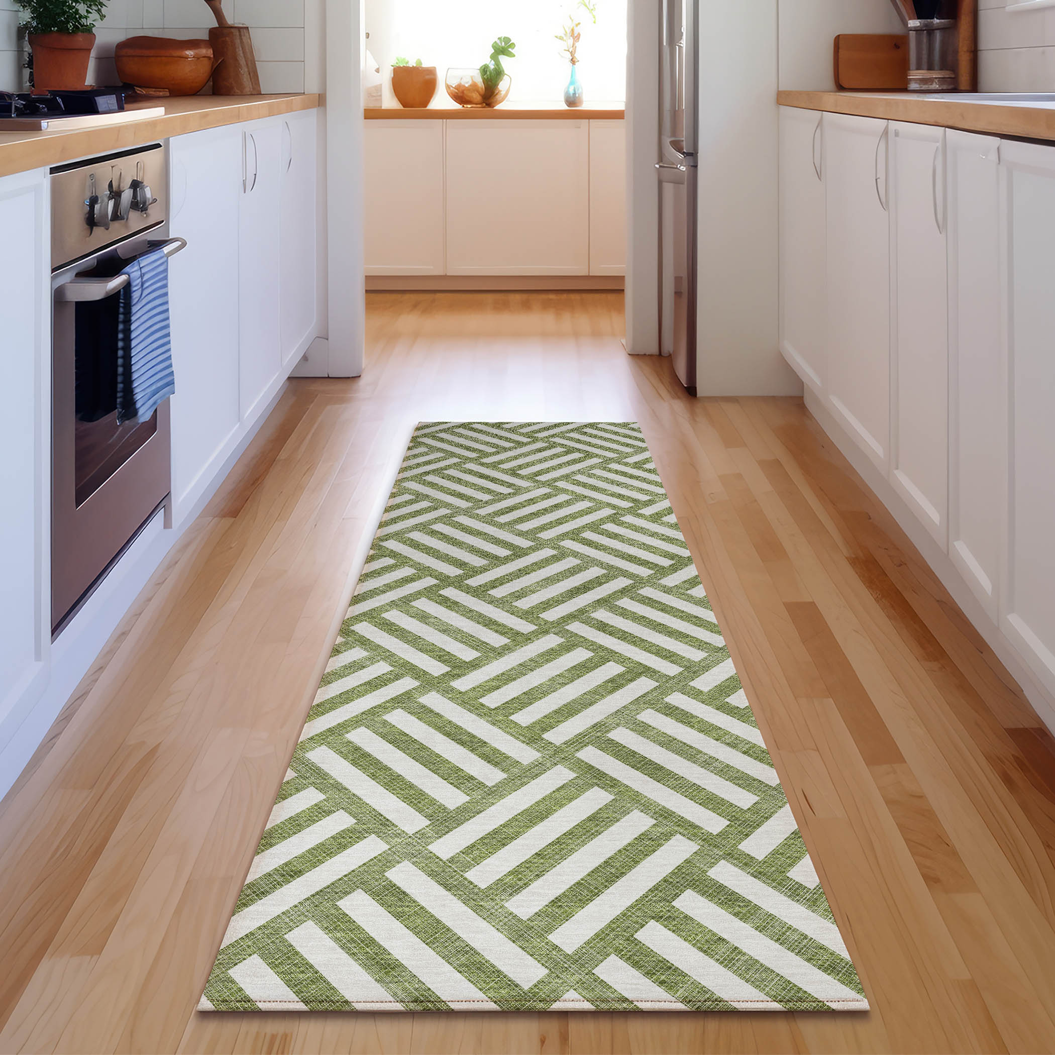 Addison Rugs AMF620OL2X8 Mayfield AMF620OL 2 x 7 (ft) Polyester Olive Rectangular Indoor Geometric Machine washable Runner rug