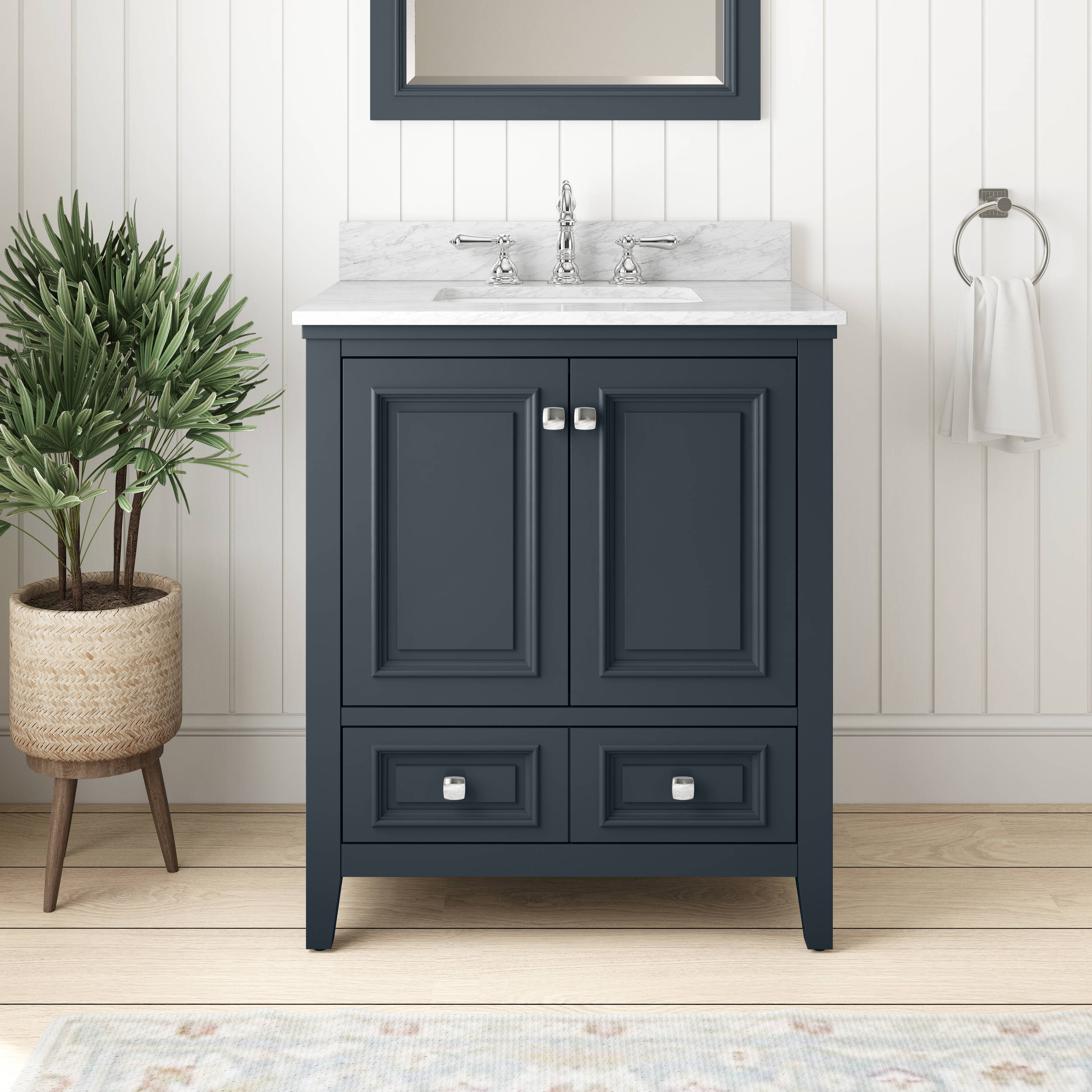 TJAmerican TJ01-28V3022GR Graydon 30 in. W x 22 in. D x 35 in. H Single Sink Bath Vanity in Steel Grey Finish with Natural Carrara Top