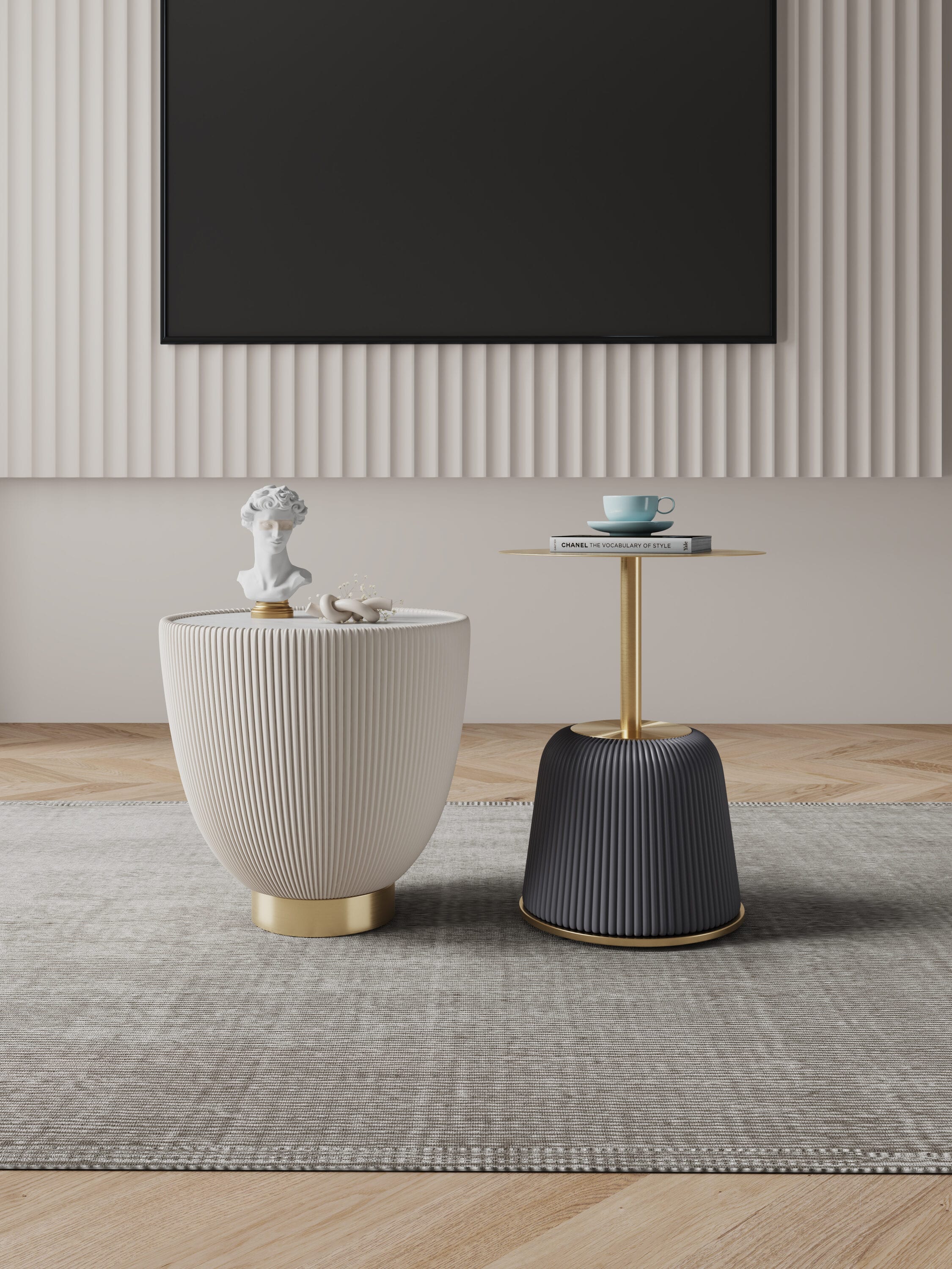 Manhattan Comfort 2-AT03-CRGY 18.43-in W x 17.72-in H Cream and Grey Faux marble Round Modern End Table