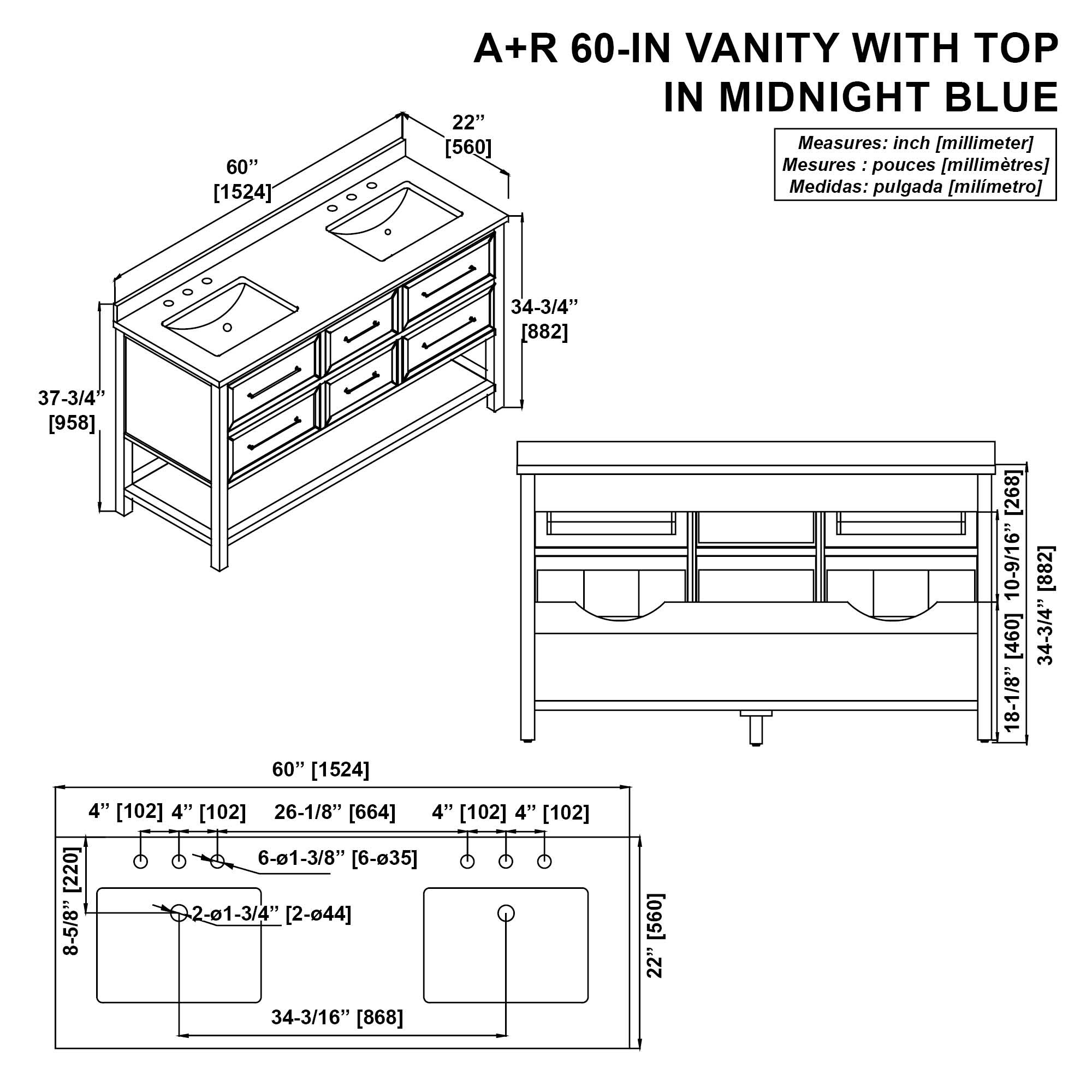 allen + roth A+R 60-IN WINDSOR BLUE VANITY at