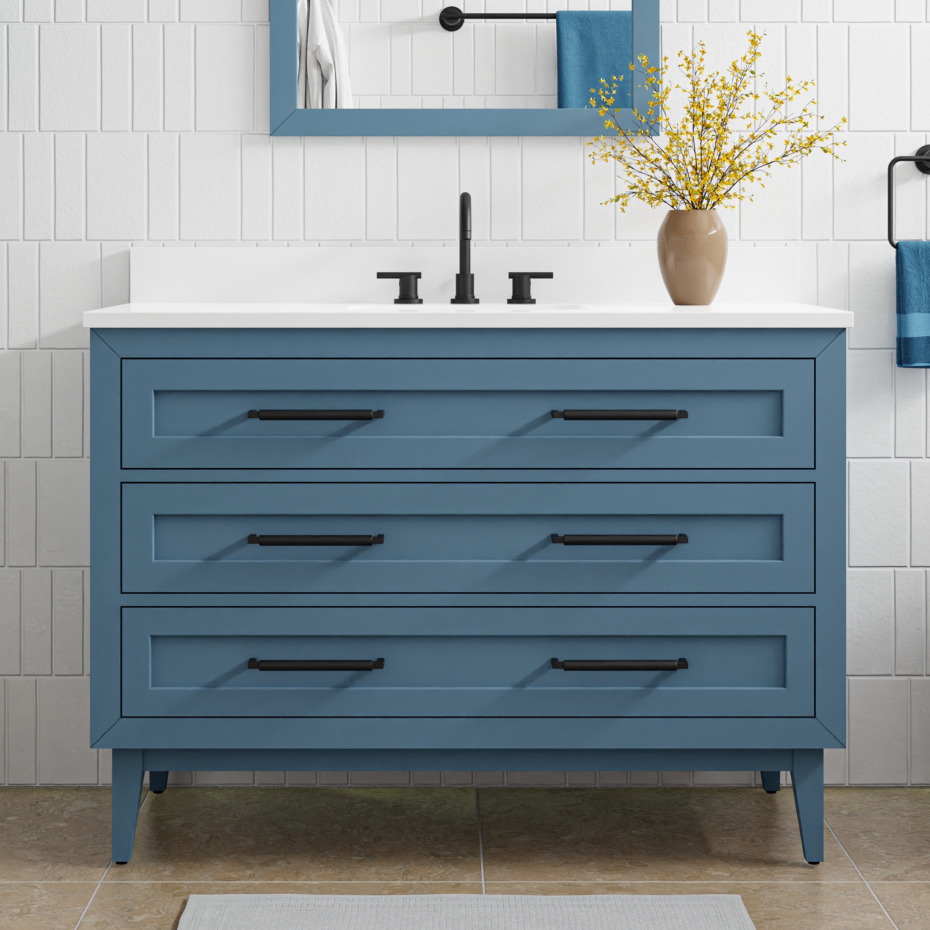 Origin 21 1690VA-48-318-901 Edison 48-in Chambray Undermount Single Sink Bathroom Vanity with White Engineered Stone Top