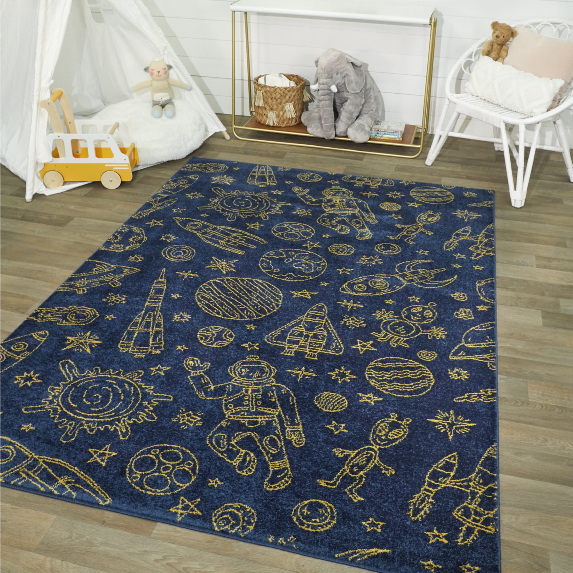 Balta 3005517 Space Rockets 4 x 6 (ft) Loomed Polypropylene Gold Rectangular Indoor Abstract Area rug