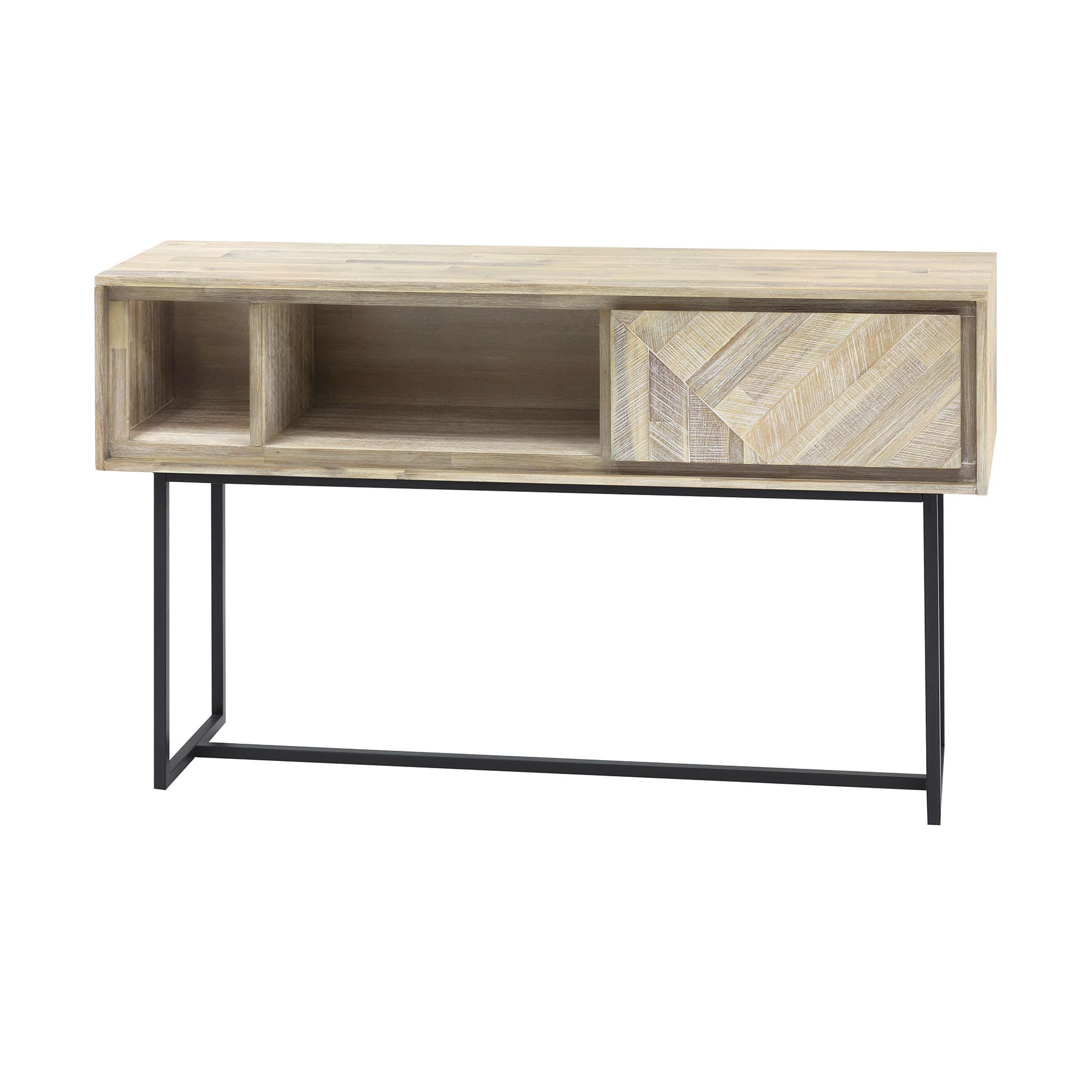 Transitional Beige Acacia Wood Console Table with Storage