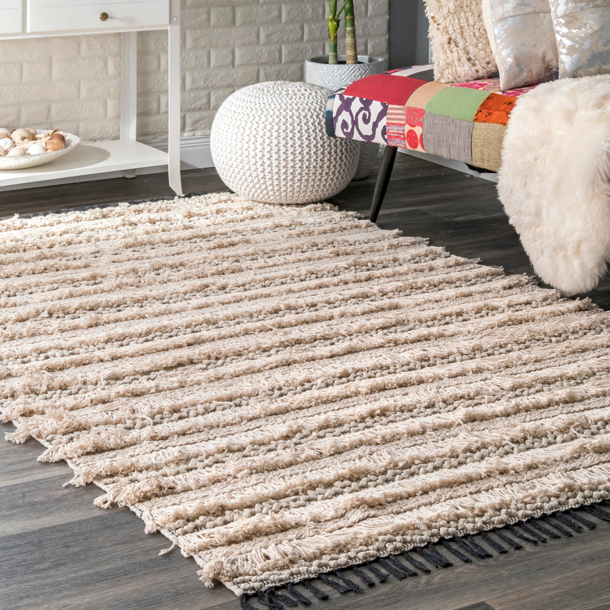 nuLOOM MGAJ01A-305 Anjou 3 x 5 (ft) Loomed Cotton Beige Rectangular Indoor Solid Global Area rug