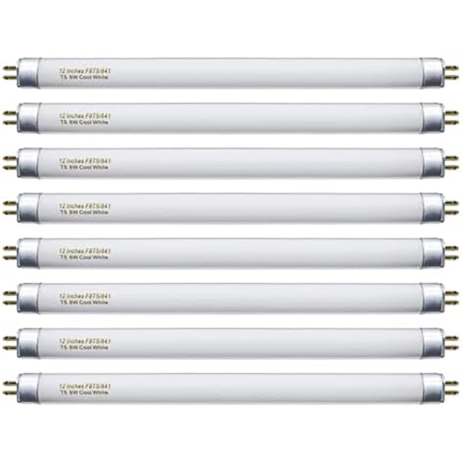 Etokfoks  8 Pack F8T5 CW Fluorescent Bulbs T5 12 Inch 8 Watts Under Cabinet Light Bulb Cool White G5 Mini Bi Pin 420 Lumen Closet