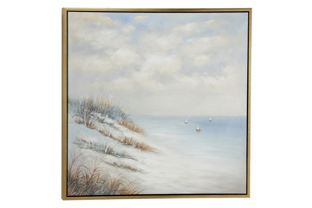 Grayson Lane 87752 Blue Polystone Coastal Beach Framed Wall Art Gold Framed 39.5-in H x 39.5-in W Coastal Painting