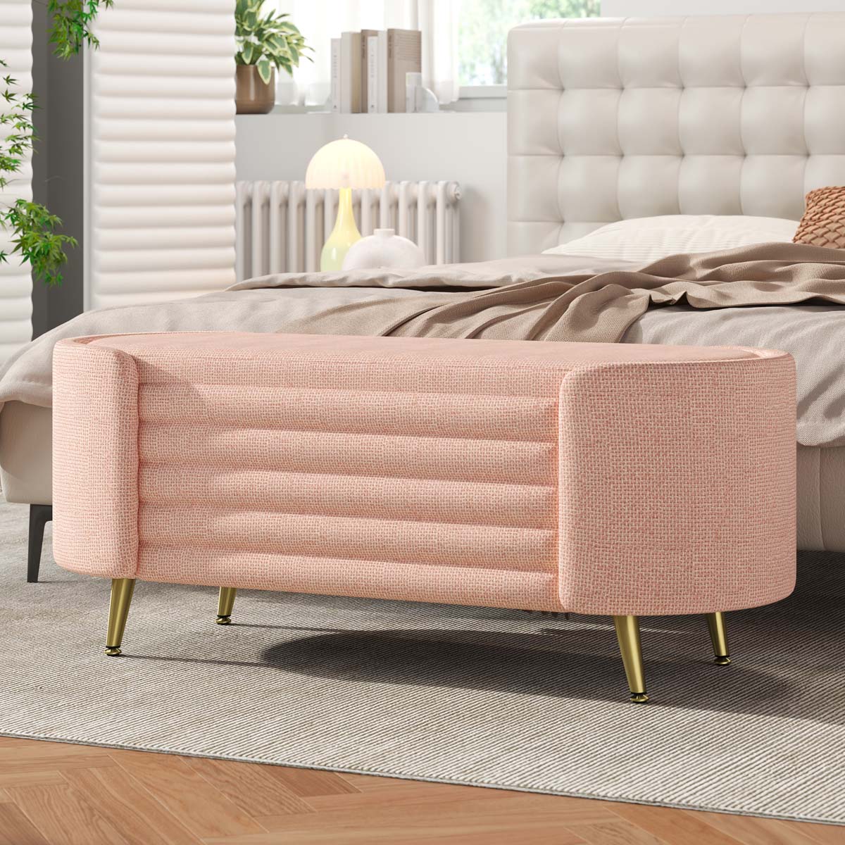 ModernLuxe Assembly Required Modern Storage Ottoman Upholstered Storage Bench End of Bed Bench Entryway Shoe Bench for Living Room  Bedroom and Entryway  Pink
