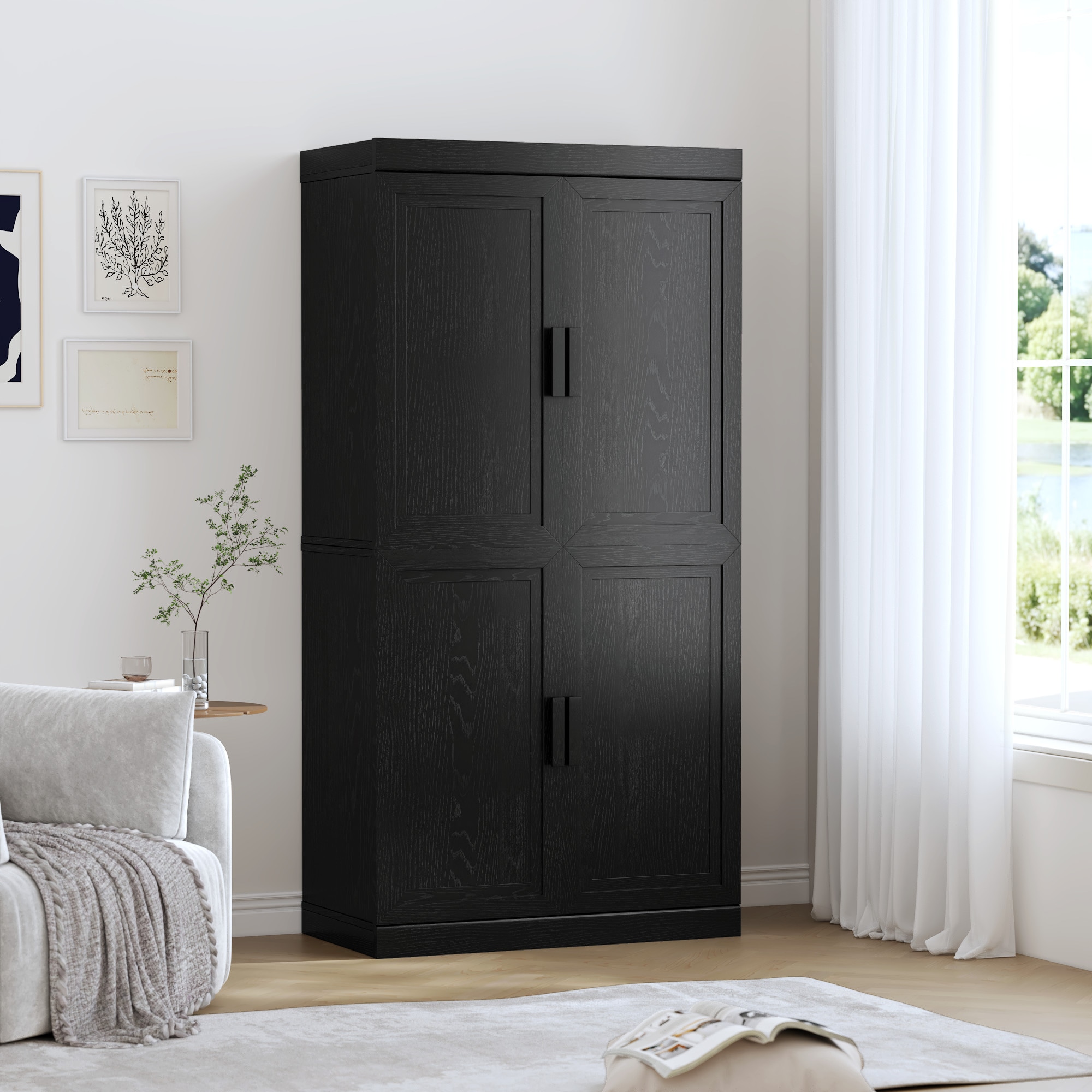 Vynxaria Black Tall Storage Cabinet with Doors 30-in W x 15-in D x 61-in H