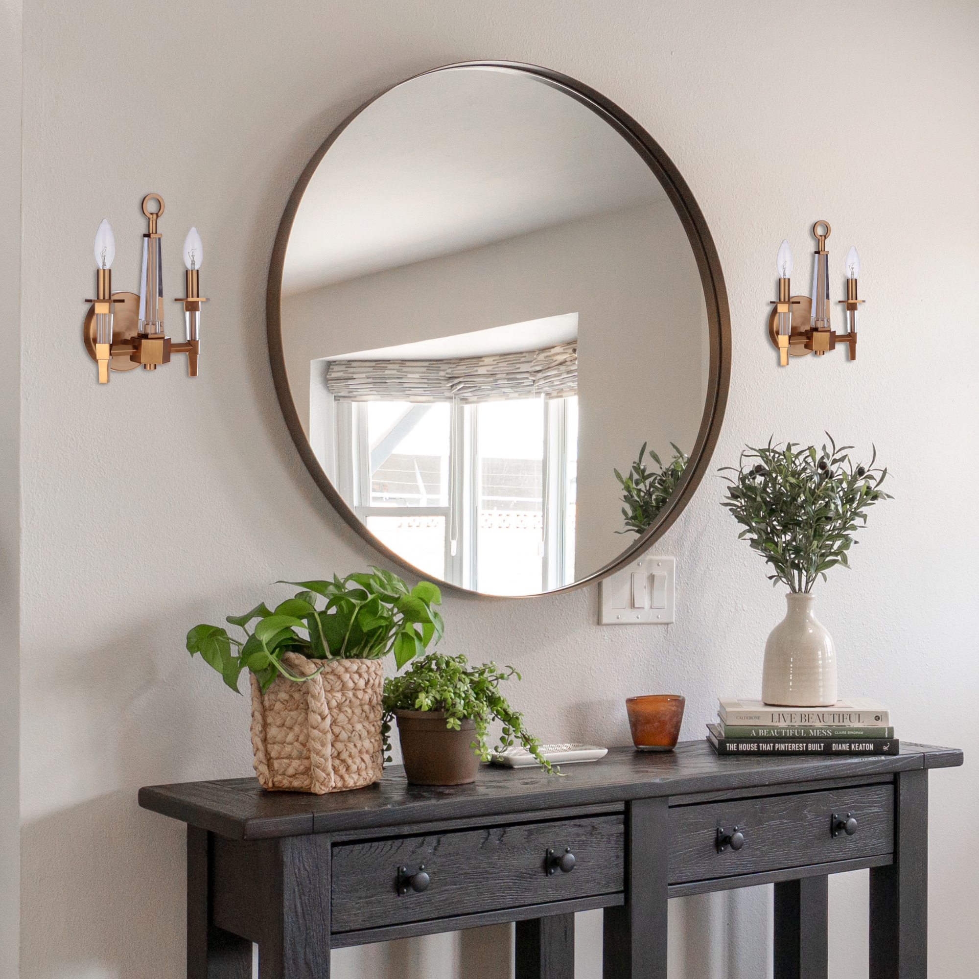 Elegant Tarryn Black and Brass 11.88" Wall Sconce with Crystal Accents