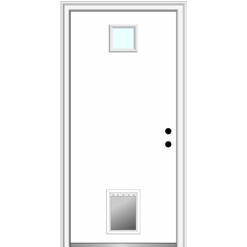 MMI DOOR Z000687L 34-in x 80-in x 4-9/16-in Steel 1/4 lite Left-hand inswing Primed Prehung Front Door with Brickmould Insulating core