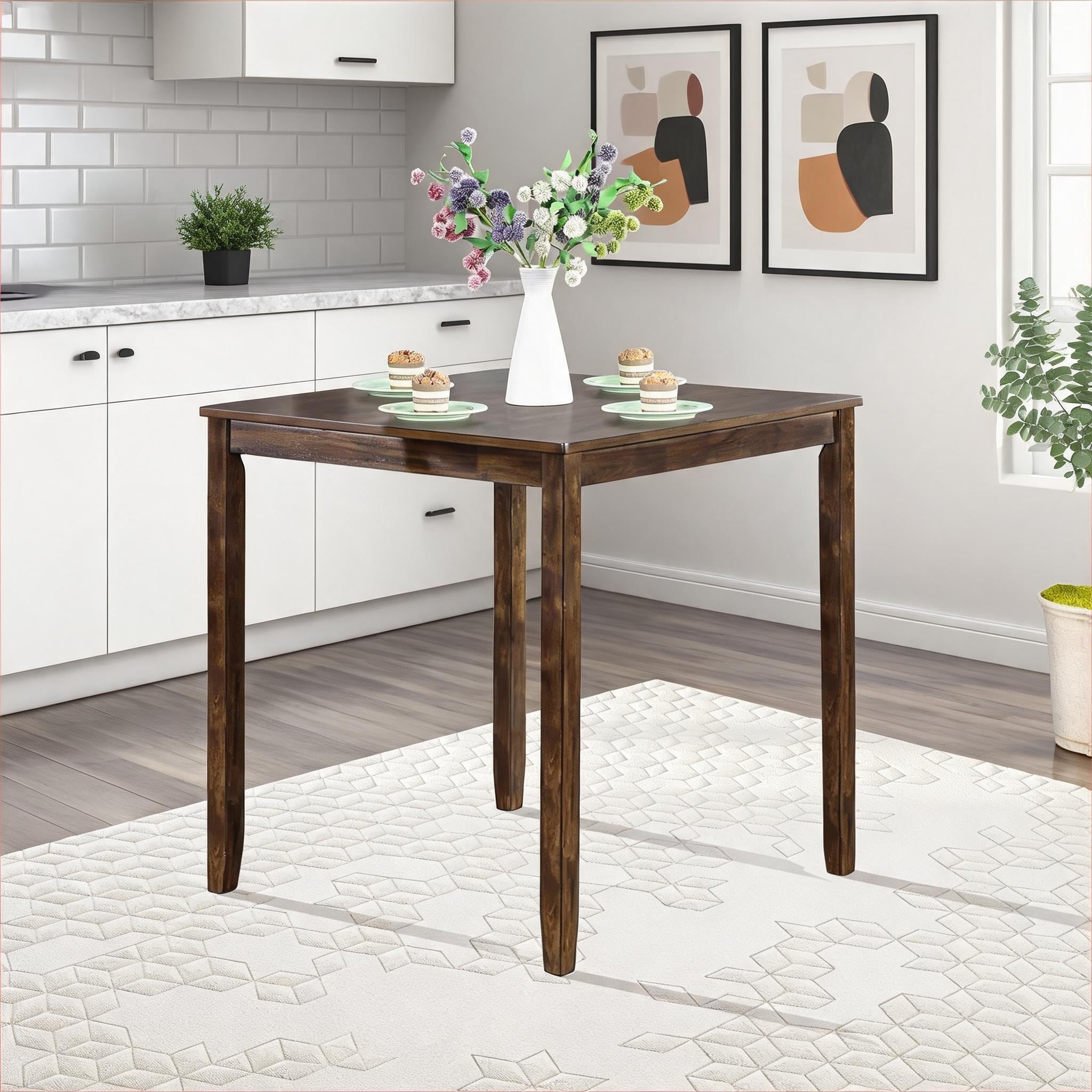 Watnature 4-Seat Square Counter Height Dining Table Compact Classic Brown Wood Table for Small Indoor Dining Areas #3TKMUJYMCFZ7