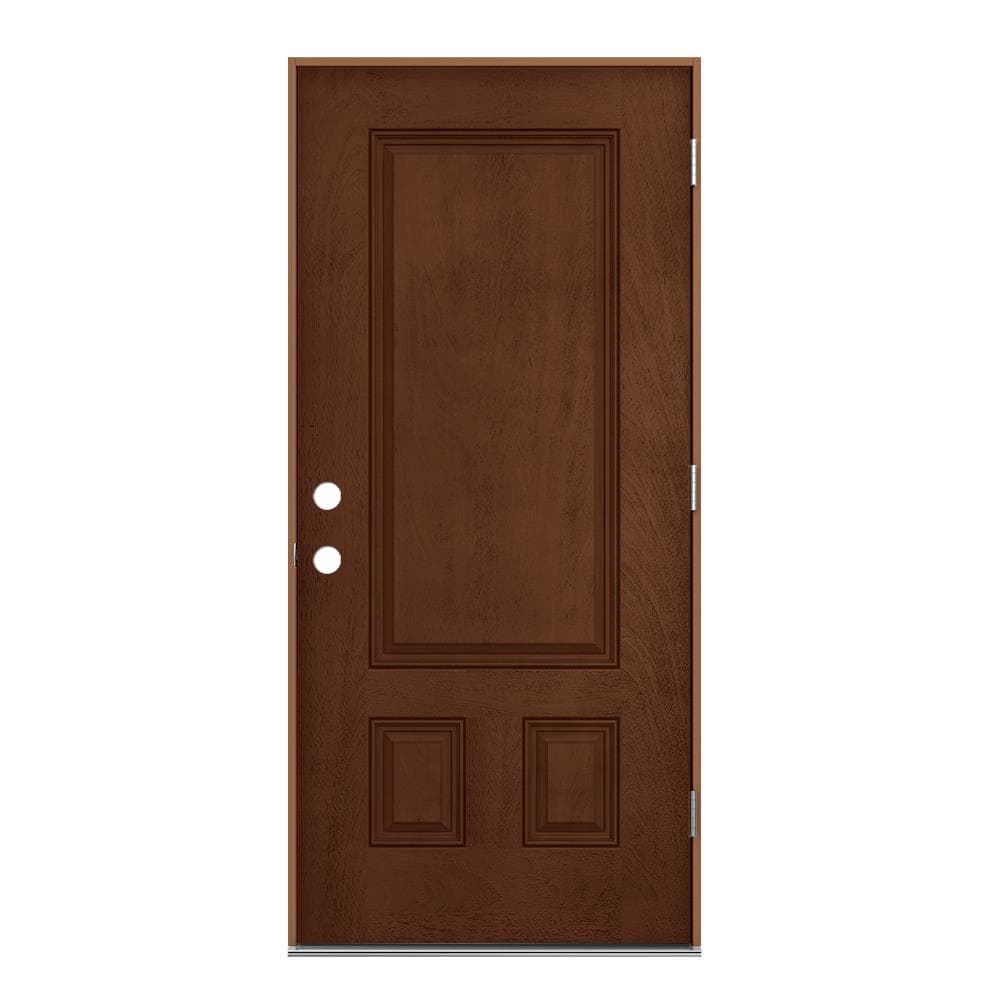 JELD-WEN LOWOLJW231600040 32-in x 80-in Fiberglass Left-Hand Outswing Milk Chocolate Stained Prehung Single Front Door Insulating Core