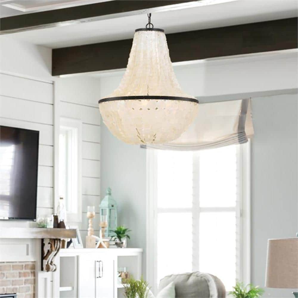 Brielle Elegance 6-Light Chandelier in Dark Bronze with Crystal Capiz Shells