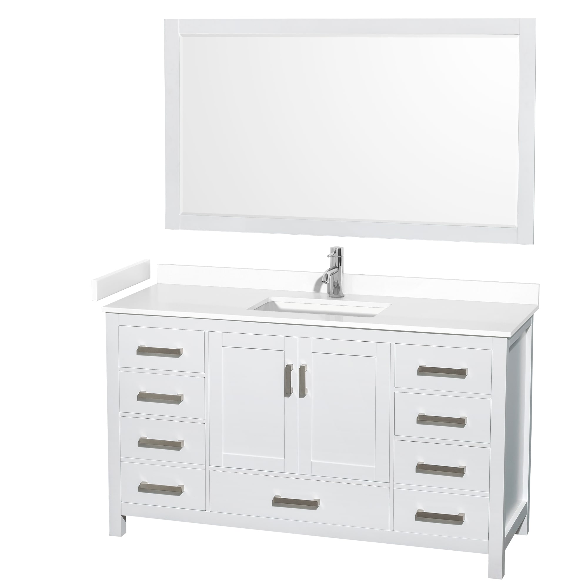 Wyndham Collection WCS141460SWHWCUNSM58 Sheffield 60-in White with Brushed Chrome Trim Undermount Single sink Bathroom Vanity with White Cultured Marble Cultured marble Top (Mirror Included)