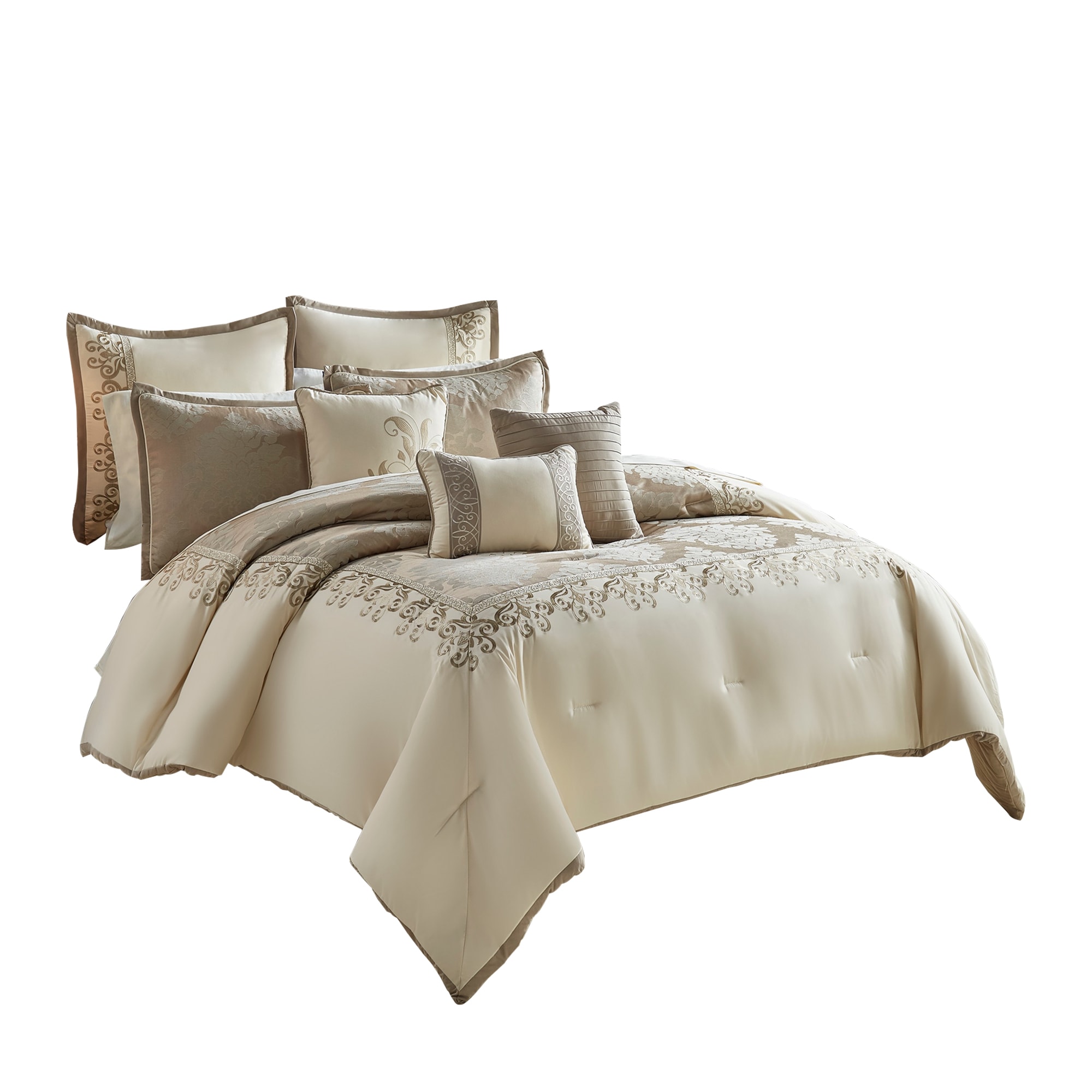 Benzara BM225169 Cream and Gold Multi King Comforter