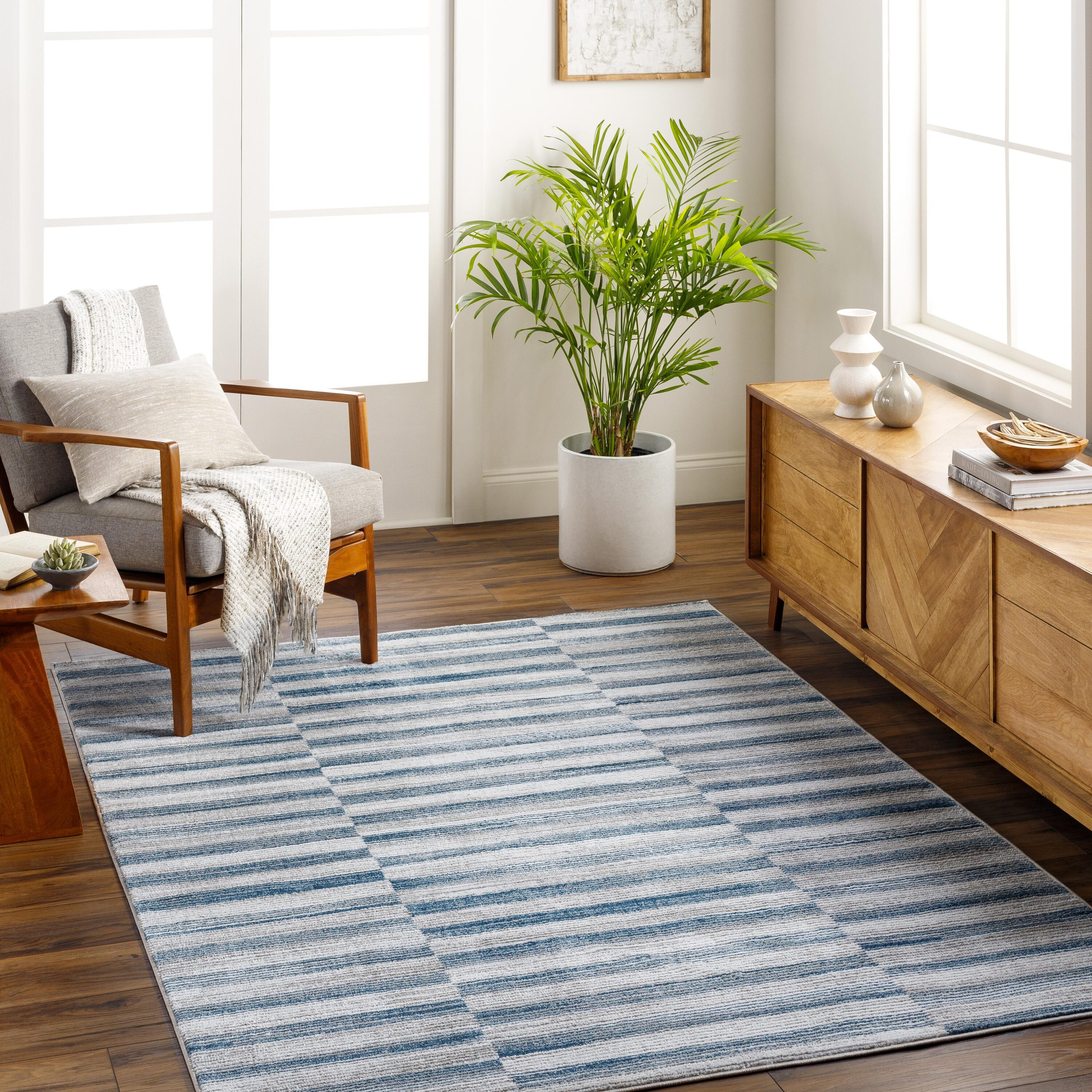 Livabliss SFO2318-679 San Francisco 6 x 9 (ft) Polyester/Polypropylene Blue/gray Rectangular Indoor Mid-Century Modern Area rug