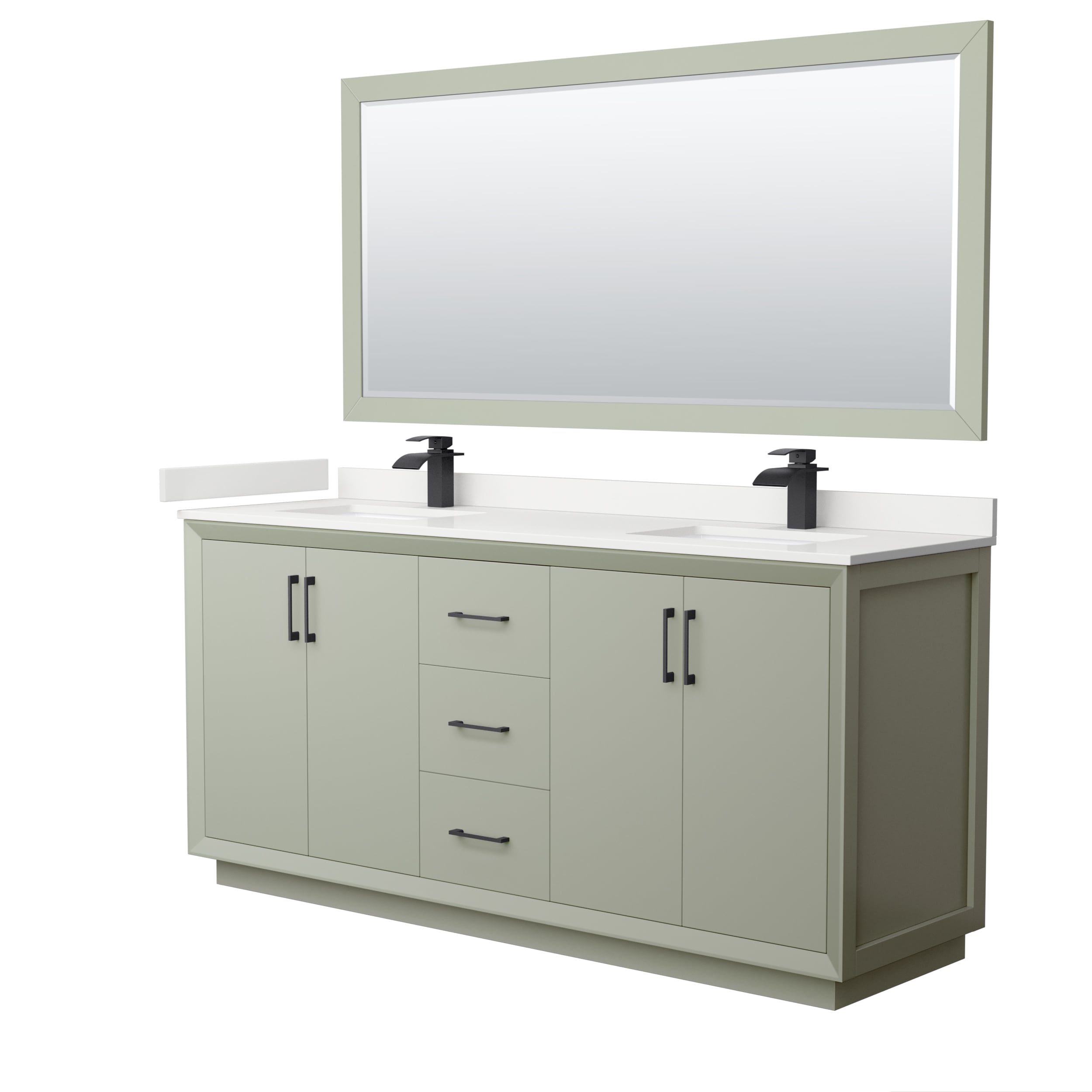 Wyndham Collection WCF414172DLBWQUNSM70 Strada 72-in Light Green Undermount Double Sink Bathroom Vanity with White Quartz Top (Mirror Included)