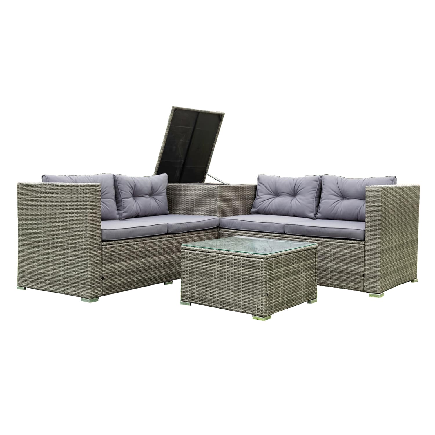 SINOFURN Rattan Outdoor Sectional with Gray Cushion(S) and Rattan Frame ...