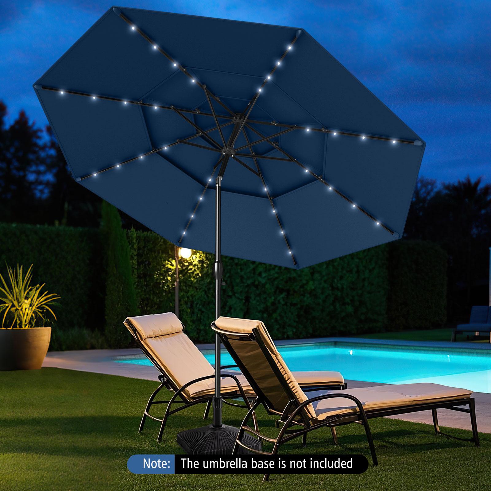BABOOM - 10 Feet Solar Patio Tilt Umbrella with 32 LED Lights and 3-Tier Vented Top