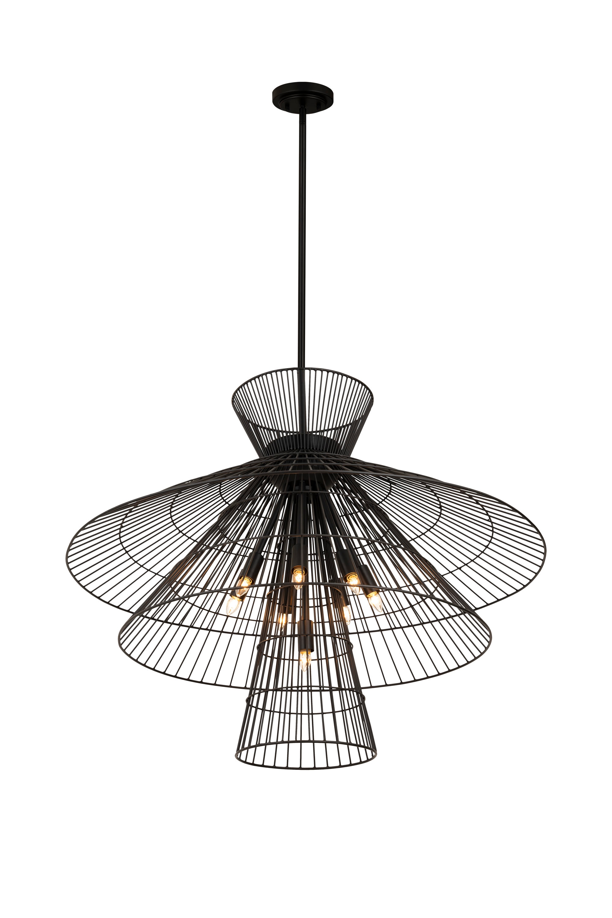Matte Black 8-Light Industrial Cage Chandelier