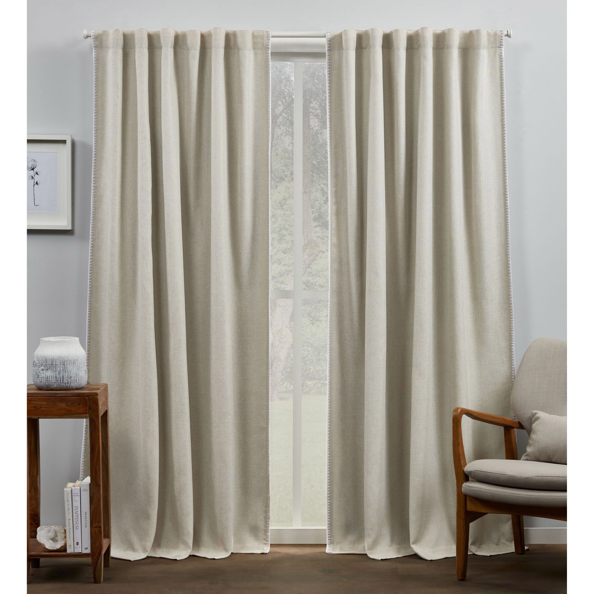 Exclusive Home 96-in Linen/White Polyester Room Darkening Interlined ...