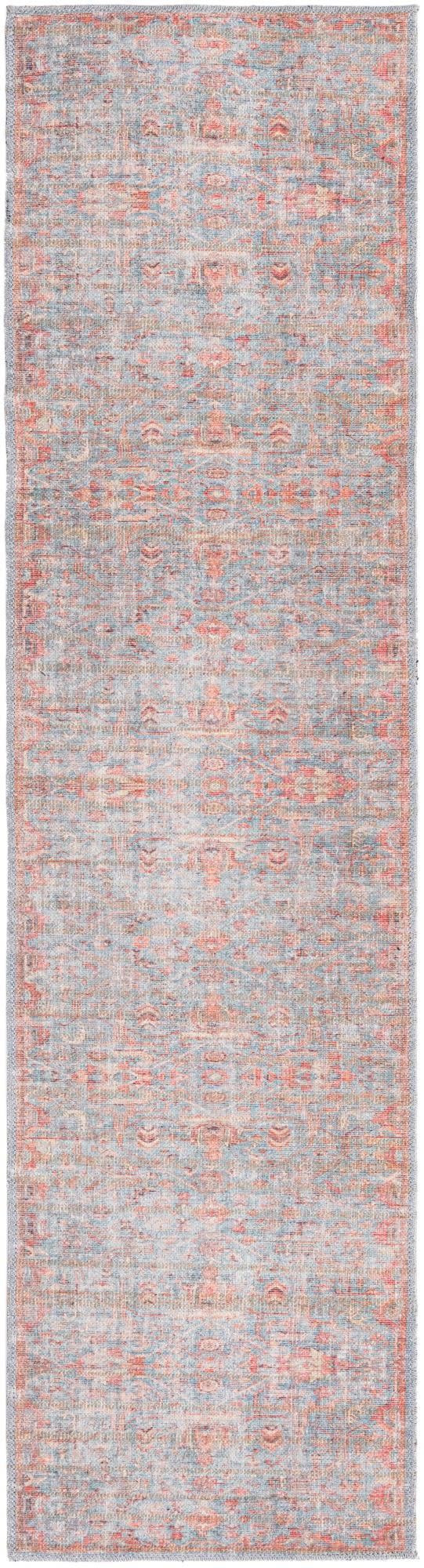 Nostalgia Blue and Pink Washable Flat Woven Runner Rug