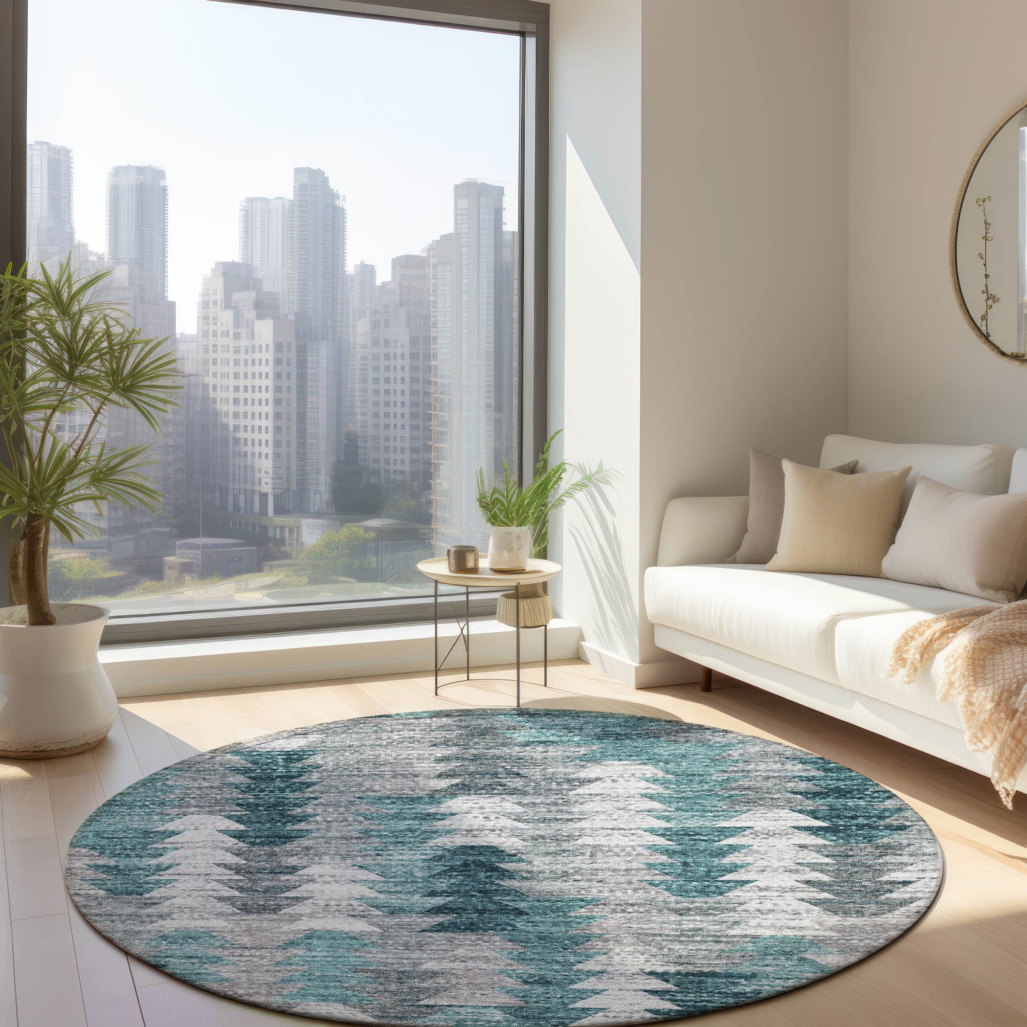 Addison Rugs ACN632TE8RO Chantille ACN632TE 8 x 8 (ft) Polyester Teal Round Indoor/Outdoor Geometric Machine washable Area rug