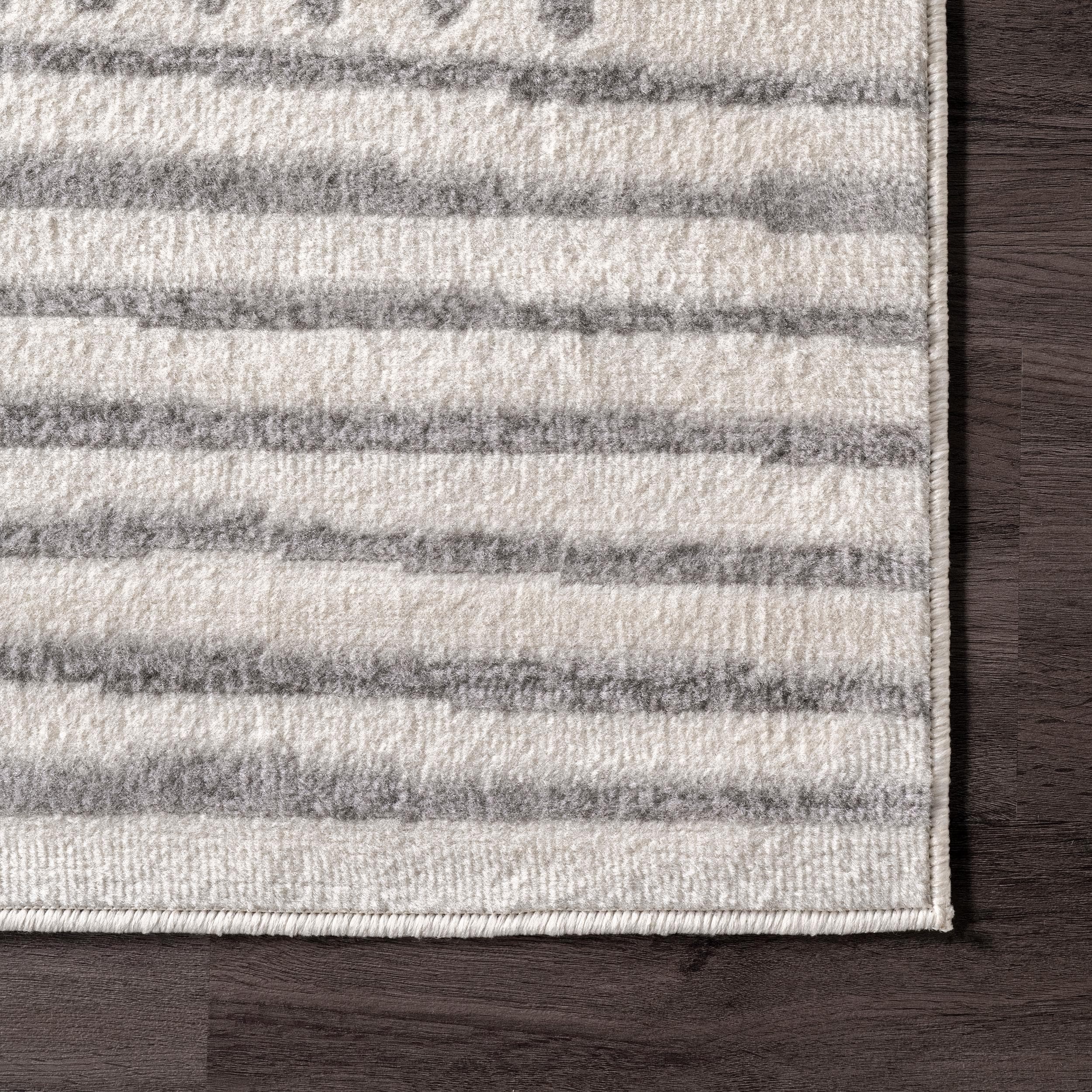 Light Gray Rectangular Striped Synthetic Area Rug