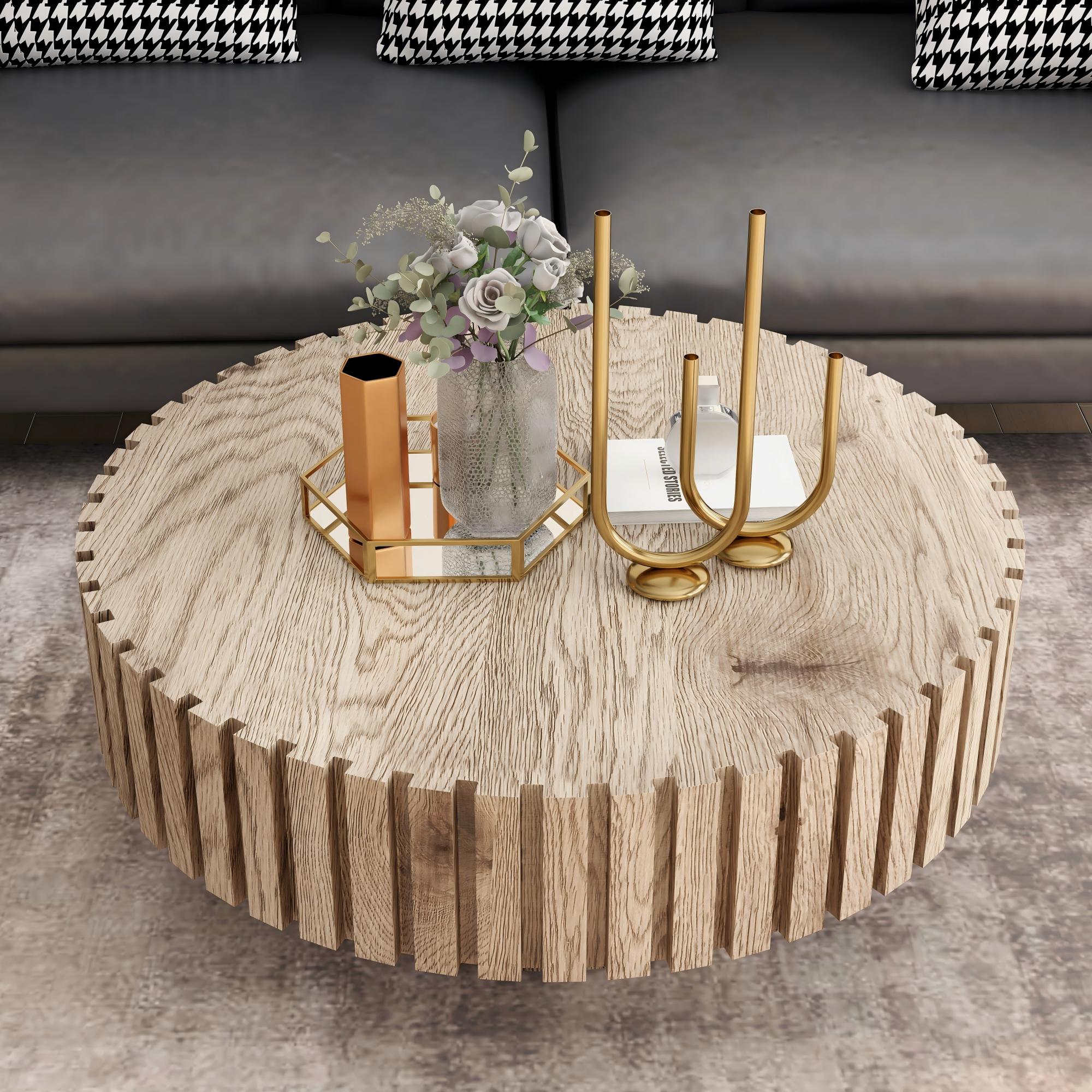 LOVMOR SF-Y-W1727P251152 Modern minimalist circular coffee table 31.4'' with natural wood texture stable and durable enhancing spatial aesthetics suitable for living rooms study rooms and offices.