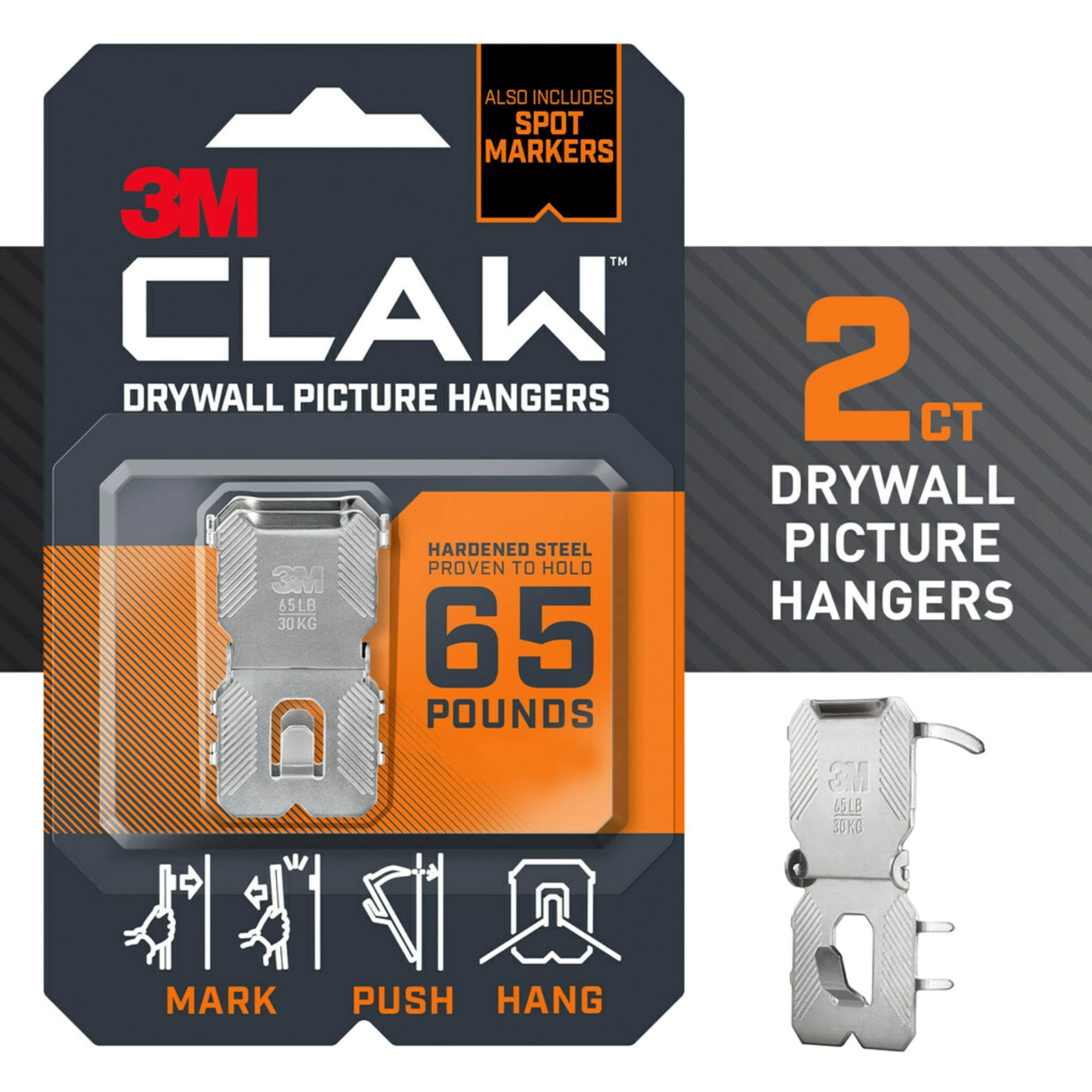 3M  CLAW Drywall Picture Hanger 65 lb Capacity Pack of 2 Gray
