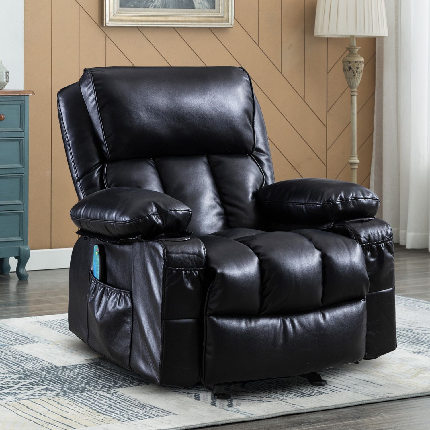 JASMODER W152165166 Black Upholstered Tufted Recliner with Lift Assistance
