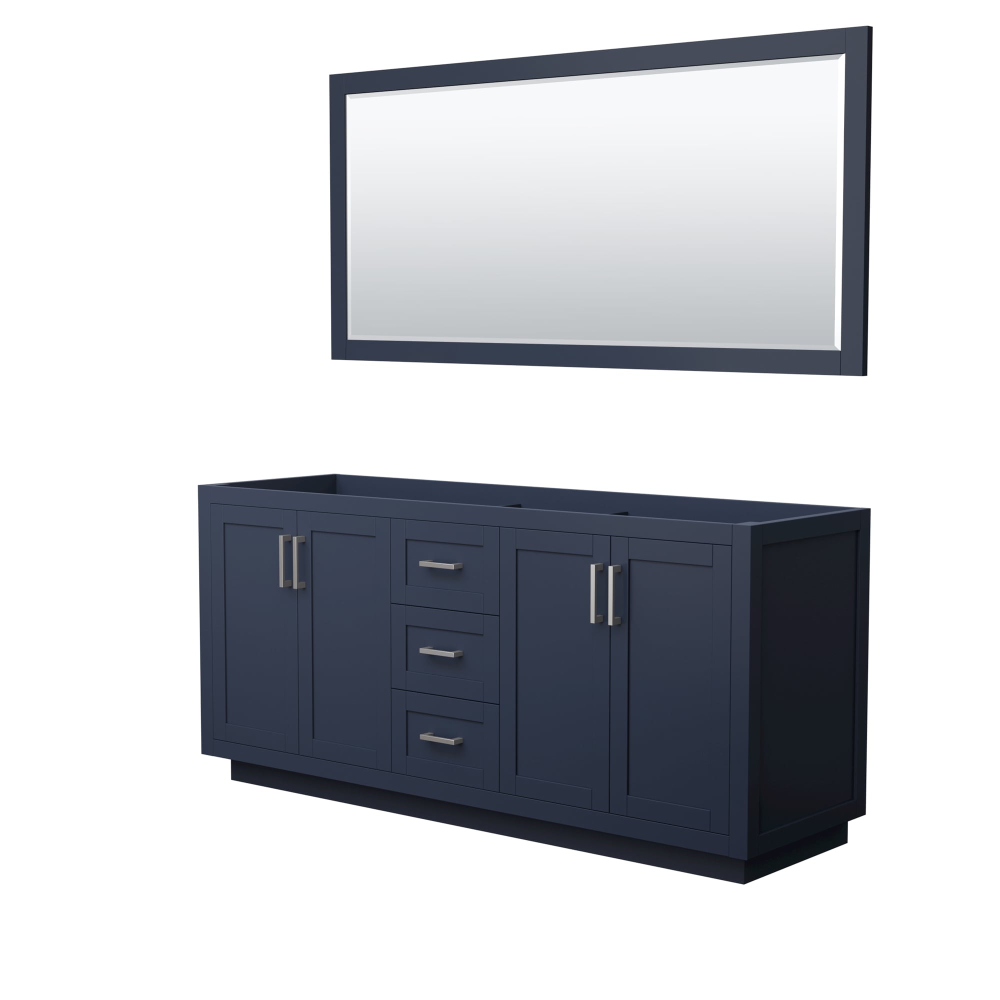 Wyndham Collection WCF292972DBNCXSXXM70 Miranda 72-in Dark Blue with Brushed Nickel Trim Bathroom Vanity Base Cabinet without Top (Mirror Included)